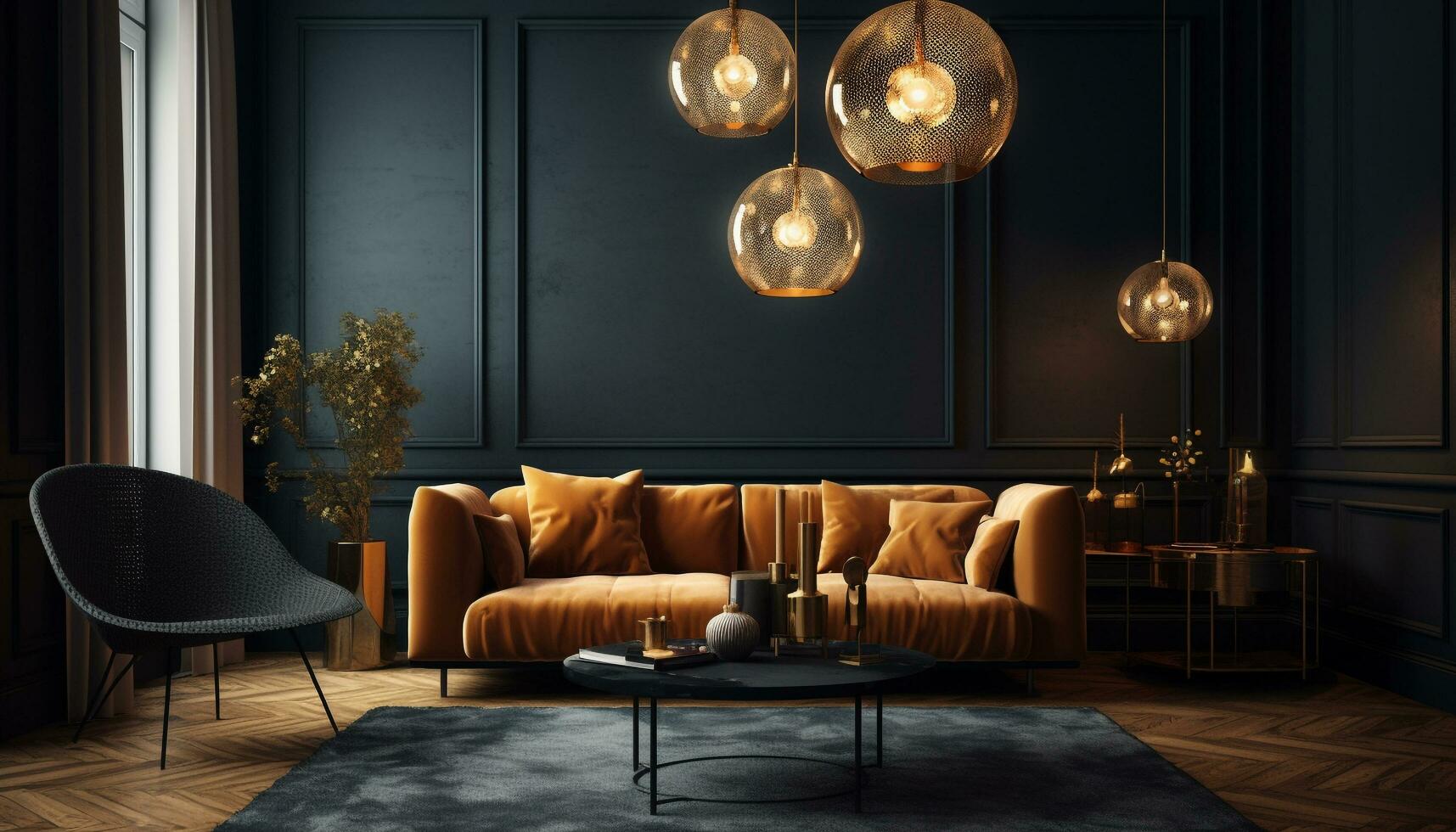luxe modern leven kamer met elegant decor gegenereerd door ai foto
