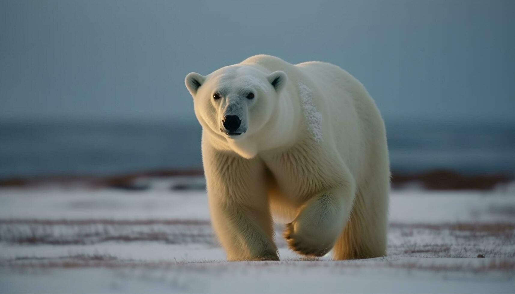 een schattig zoogdier wandelen Aan bevroren ijs gegenereerd door ai foto