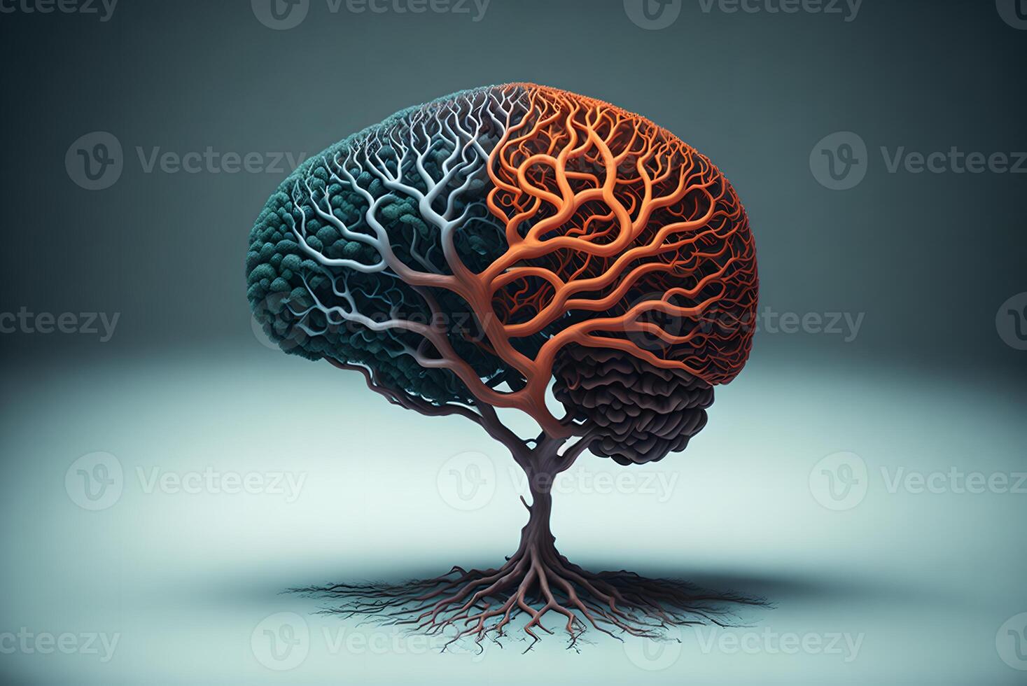 emotioneel intelligentie- is gesymboliseerd door een hersenvorming boom, ai gegenereerd foto