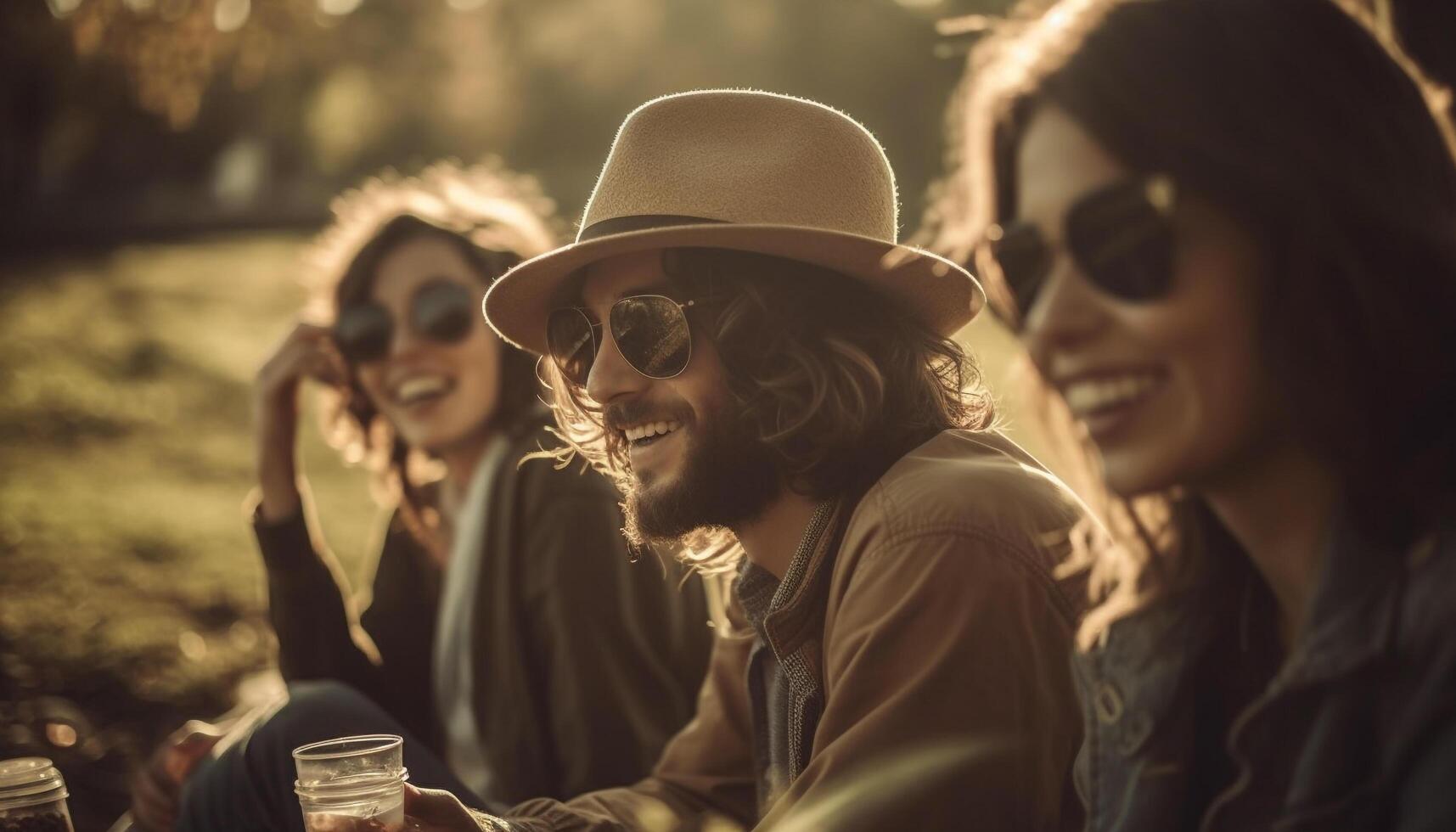 jong volwassenen genieten muziek- festival met vrienden gegenereerd door ai foto