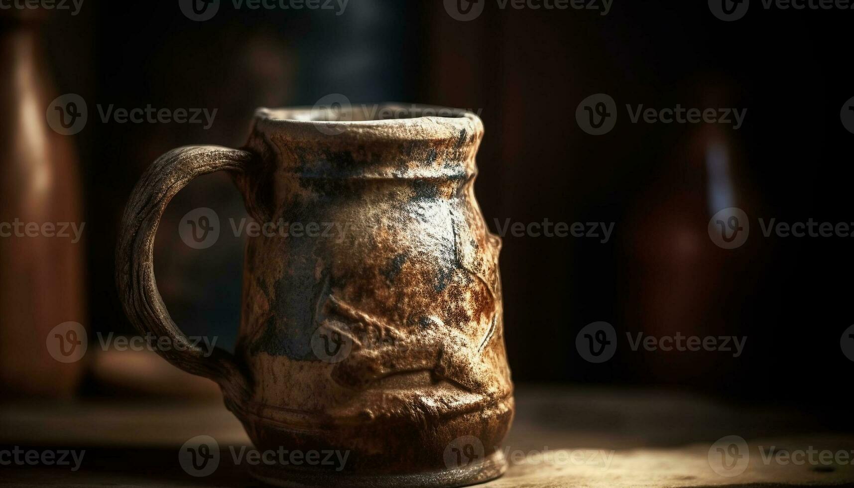 antiek aardewerk kruik, een rustiek souvenir van oude culturen gegenereerd door ai foto