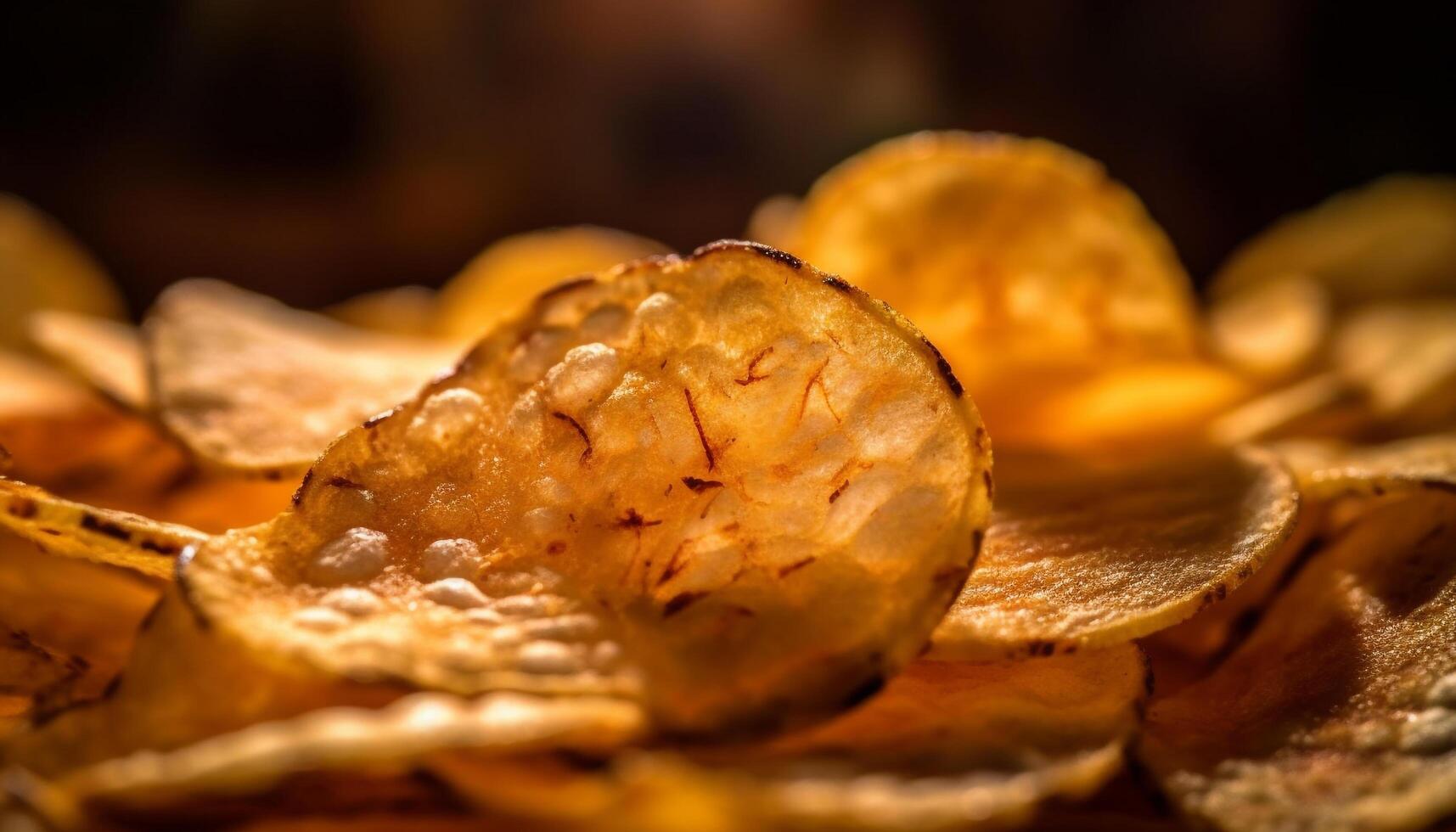 knapperig gouden Frans Patat, een ongezond tussendoortje voor lunch buitenshuis gegenereerd door ai foto