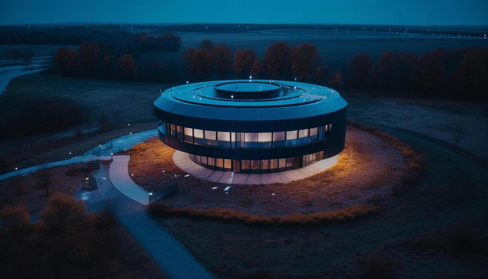 stad leven Bij schemering modern architectuur verlichte door blauw verlichting uitrusting gegenereerd door ai foto