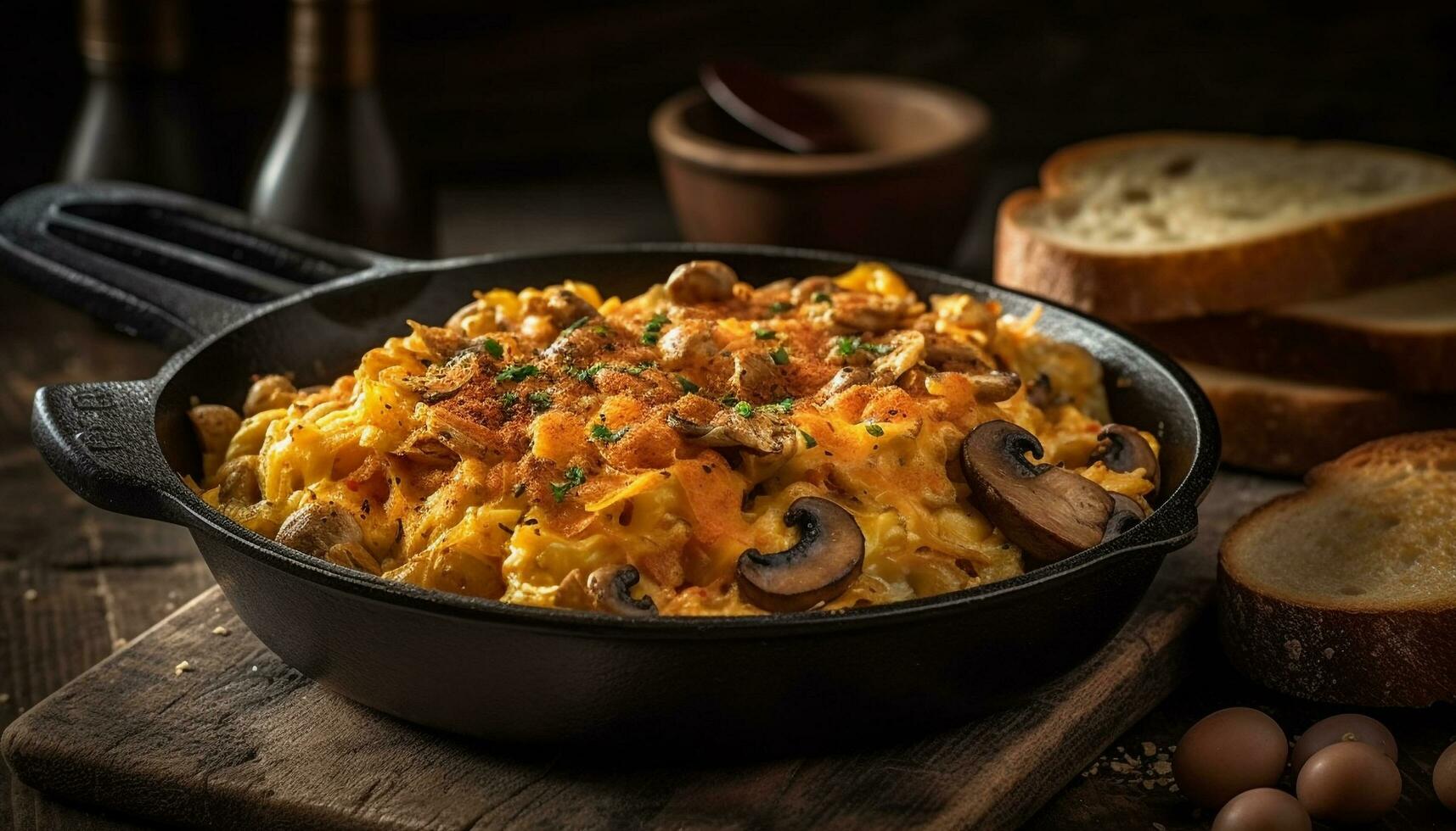 rustiek eigengemaakt paella met zeevruchten, varkensvlees, en saffraan rijst- gegenereerd door ai foto