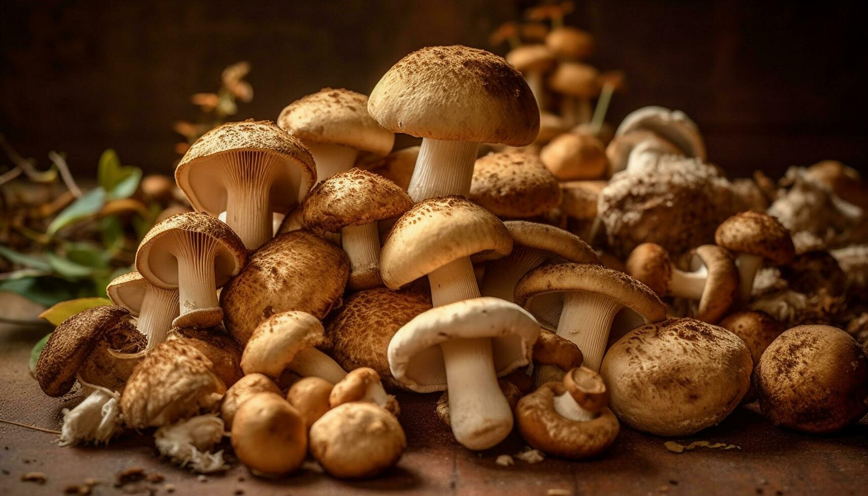 herfst premie een fijnproever verzameling van vers, biologisch champignons gegenereerd door ai foto