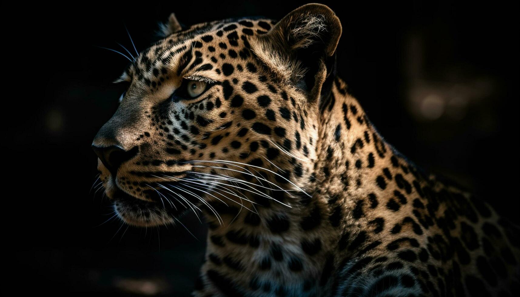 de majestueus jaguar, een gevlekte groot kat, staart fel verder gegenereerd door ai foto