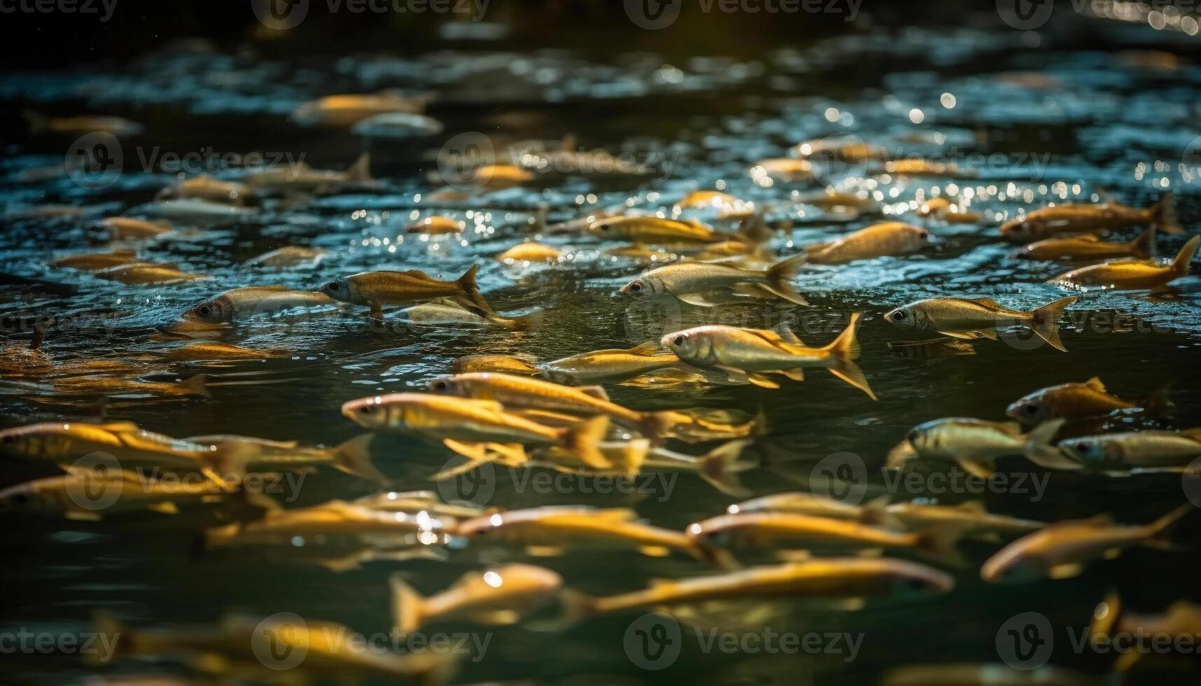 een school- van multi gekleurde koi karper zwemmen in rustig wateren gegenereerd door ai foto