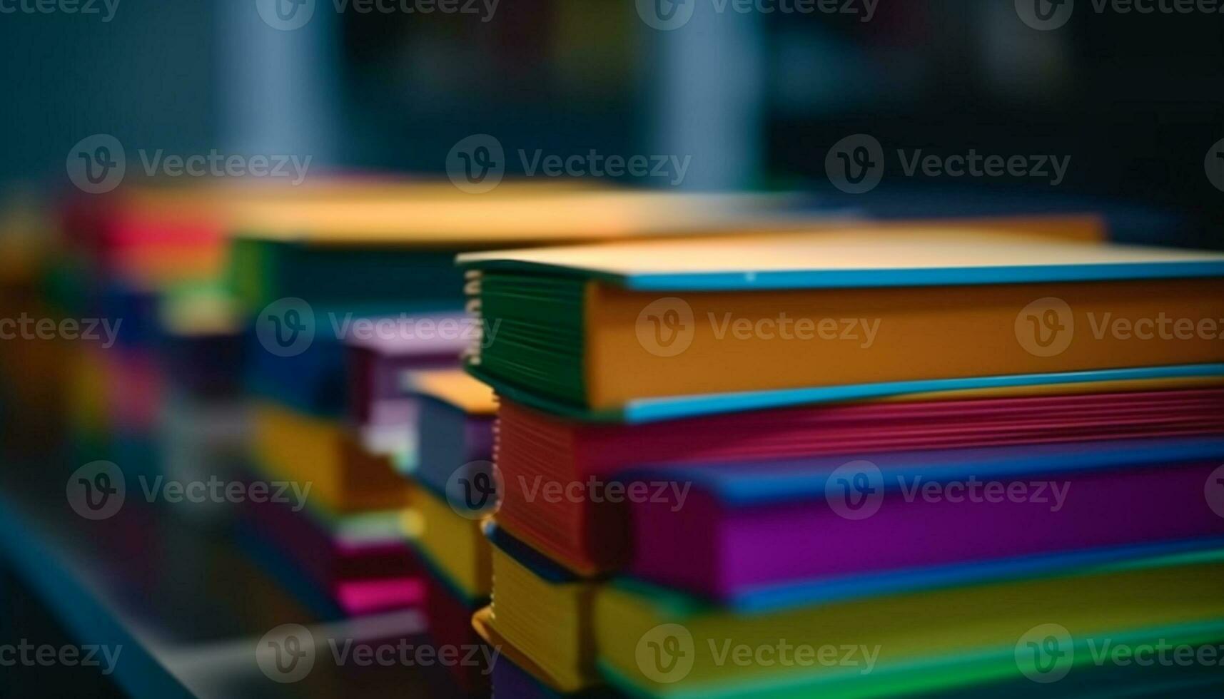 een kleurrijk stack van leerboeken Aan een boekenplank voor aan het leren gegenereerd door ai foto