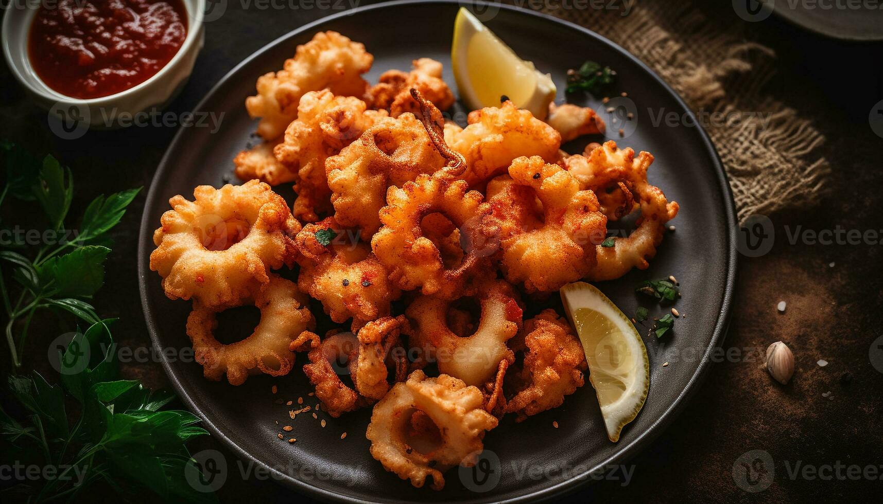 gegrild tijger garnaal met hartig saus, een gezond zeevruchten voorafje gegenereerd door ai foto