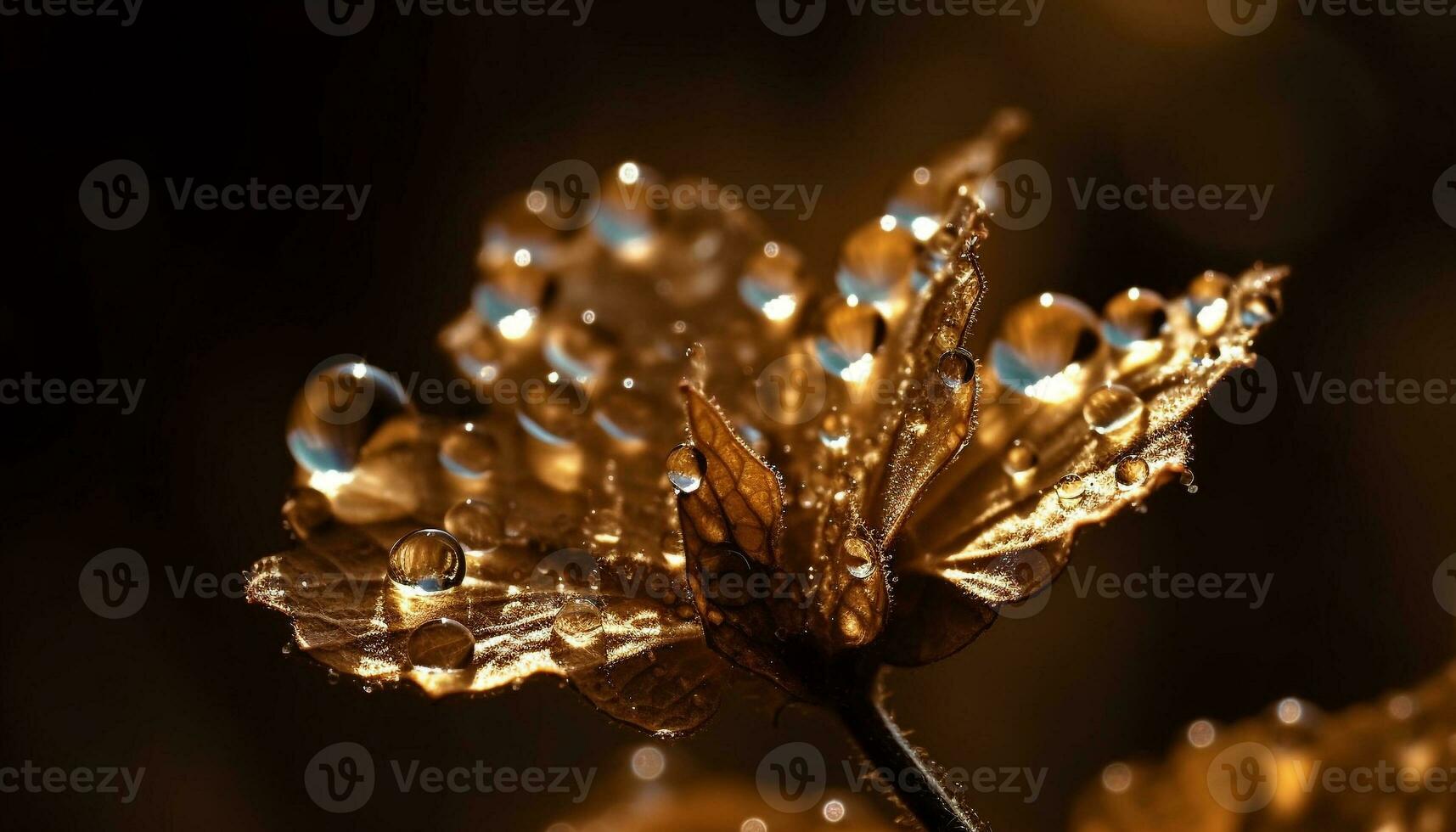 herfst breekbaarheid verlichte door dauw druppels Aan een blad gegenereerd door ai foto