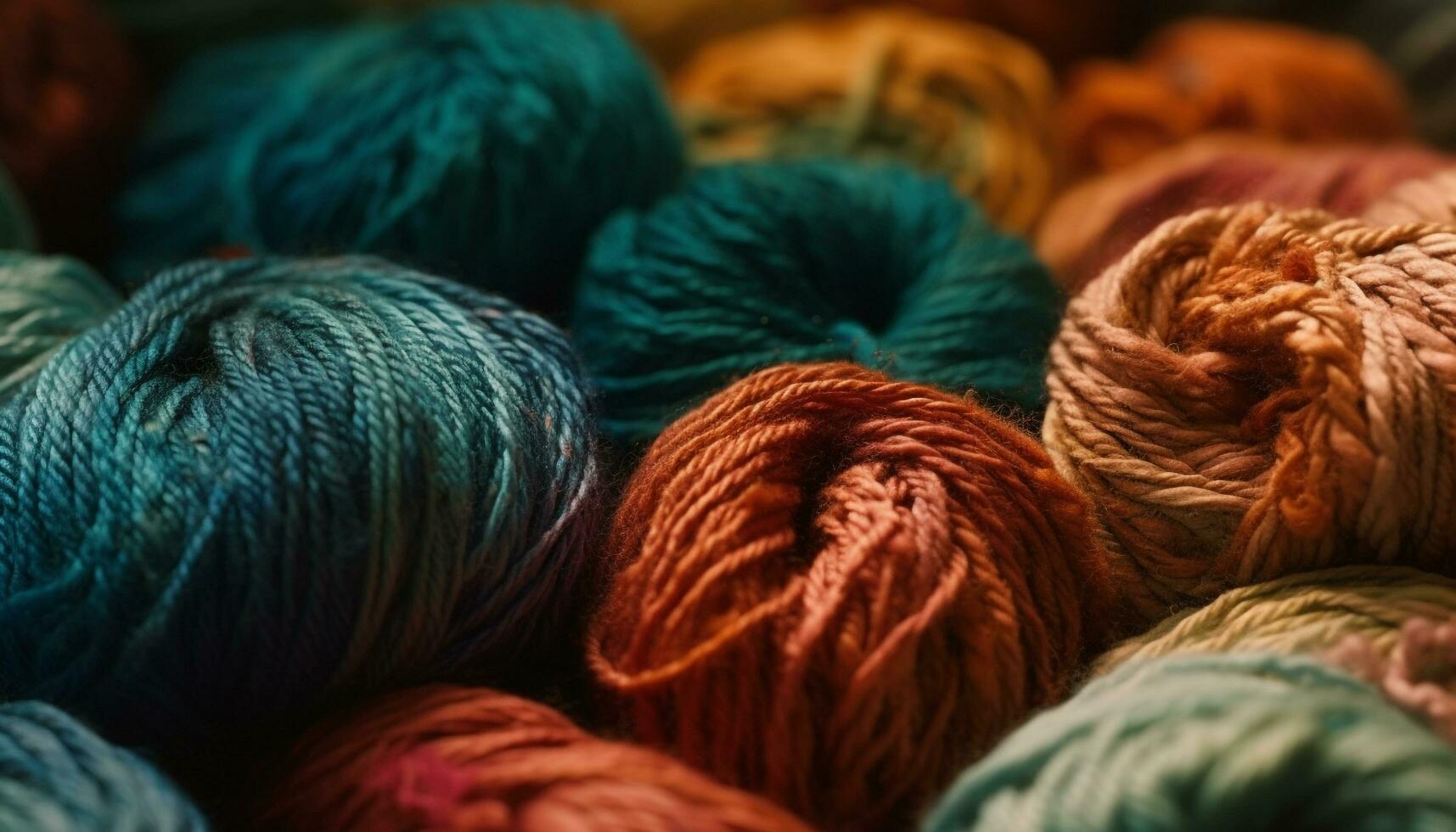 kleurrijk gebied van geweven wol, een eigengemaakt ambacht decoratie gegenereerd door ai foto