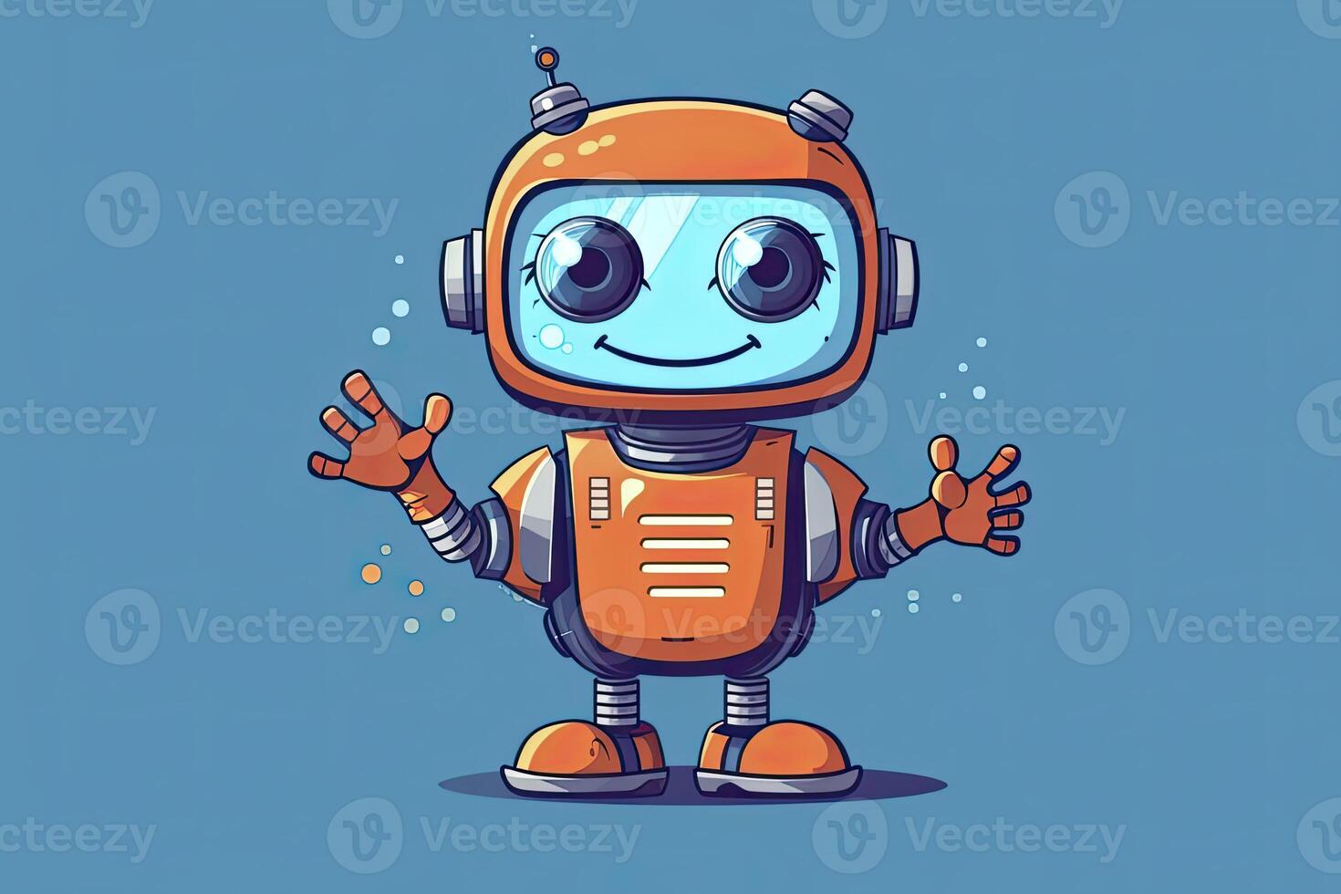 schattig glimlachen robot, babbelen bot zeggen hoi. vector vlak tekenfilm karakter illustratie.ai generatief foto