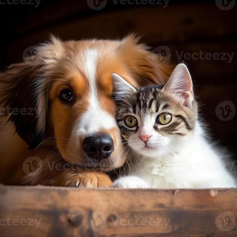 kat en hond vrienden, gemaakt met generatief ai foto