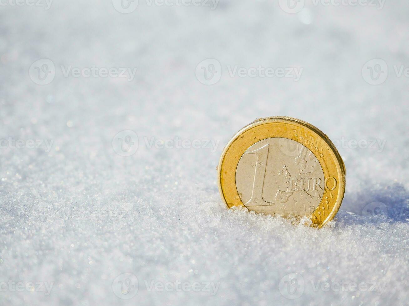 1 euro munt in de sneeuw foto