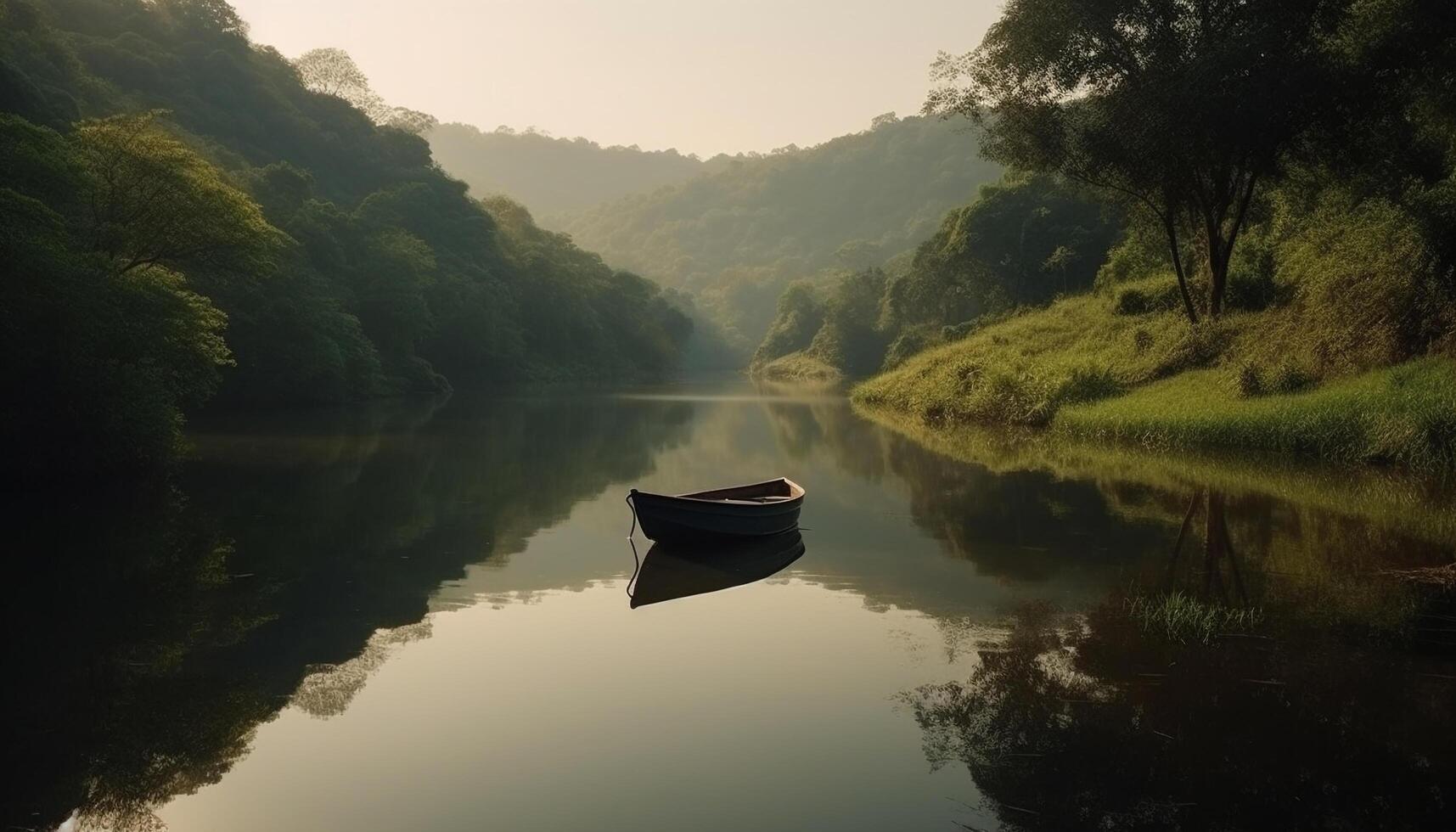 rustig tafereel van een berg reflecterend in vijver gegenereerd door ai foto