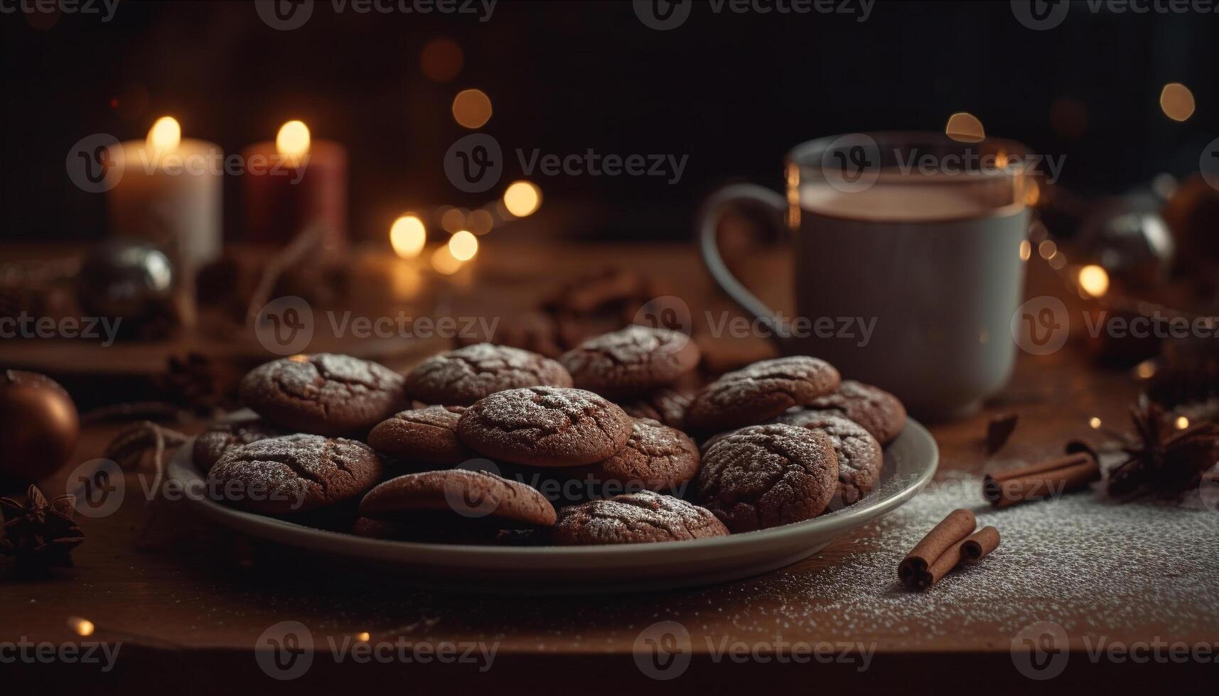 toegeeflijk chocola spaander koekje stack Aan rustiek hout gegenereerd door ai foto