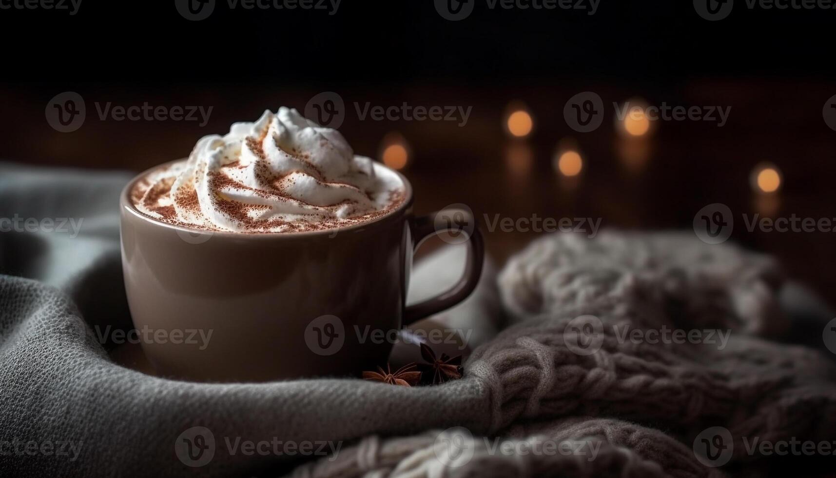 schuimend heet chocola verwarmt rustiek herfst avonden gegenereerd door ai foto