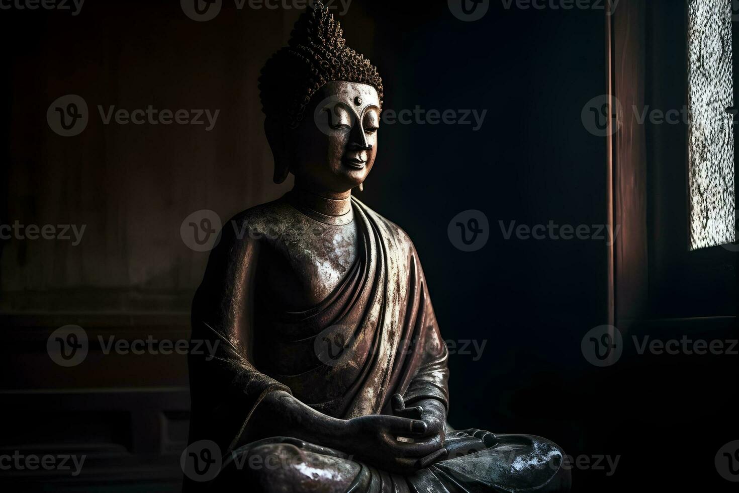 een gouden standbeeld van een Boeddha in tempel foto