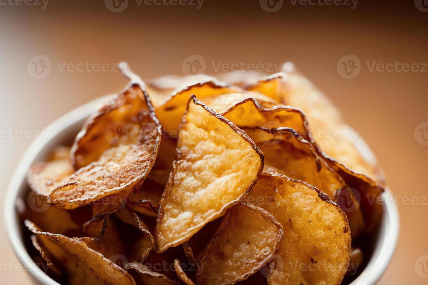 pittig aardappel chips een dichtbij omhoog tussendoortje aanval. ai gegenereerd. foto