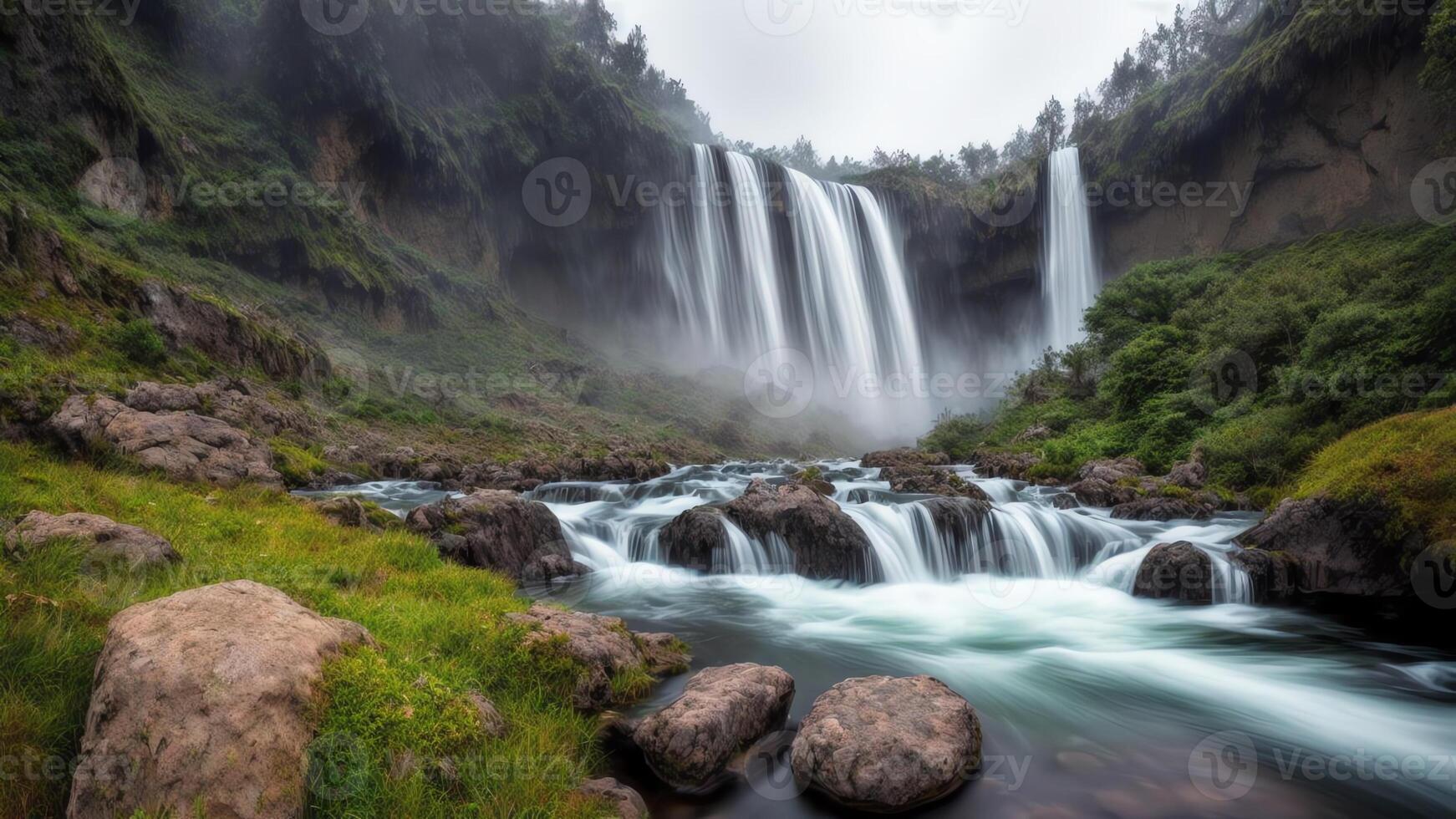 majestueus waterval in natuur. ai gegenereerd. foto