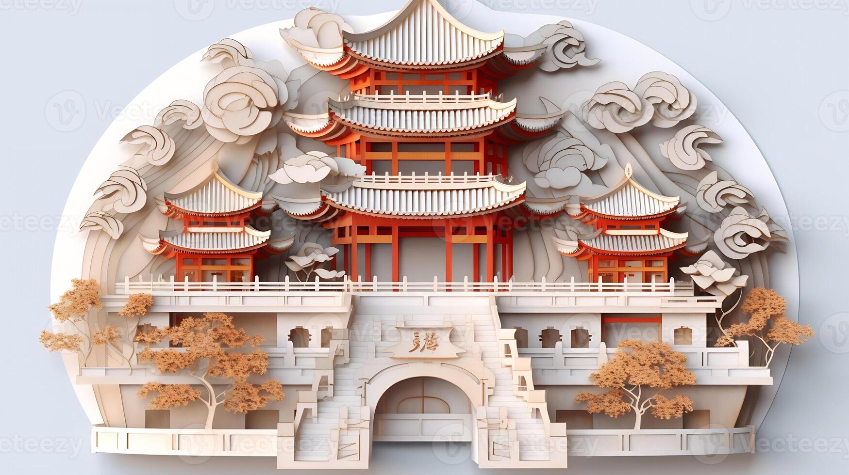 ai gegenereerd. Chinese papier snijdend met patronen van oude Chinese architectuur. vastleggen de schoonheid van traditioneel vakmanschap en cultureel erfenis. foto