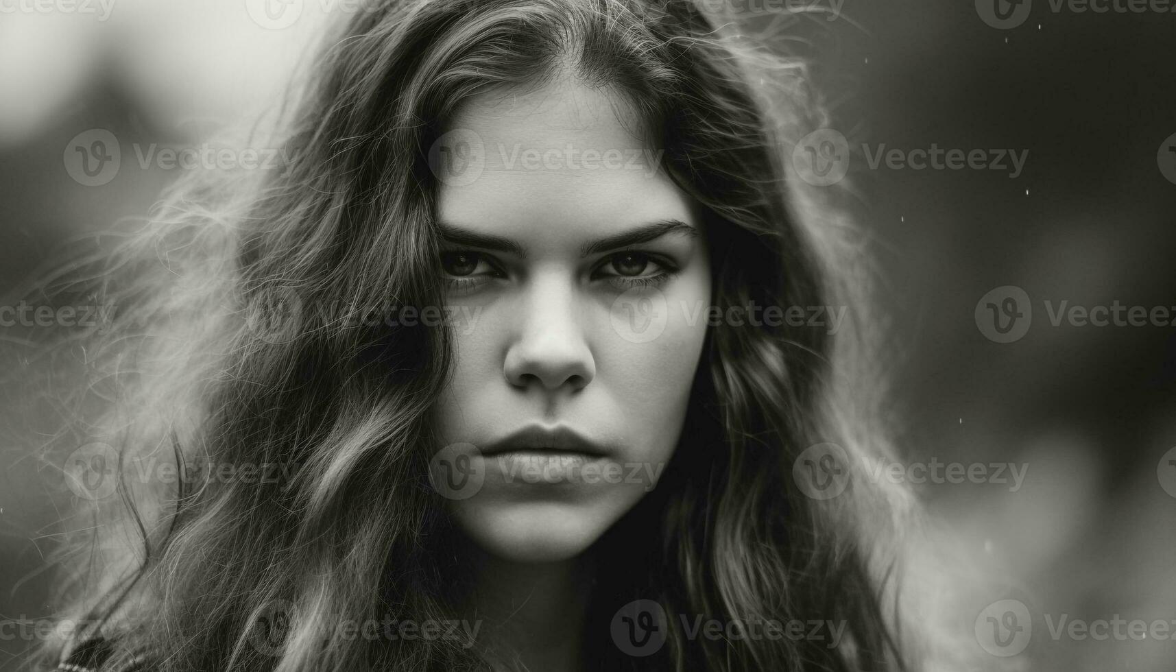 jong volwassen vrouw, portret van schoonheid, op zoek Bij camera buitenshuis gegenereerd door ai foto