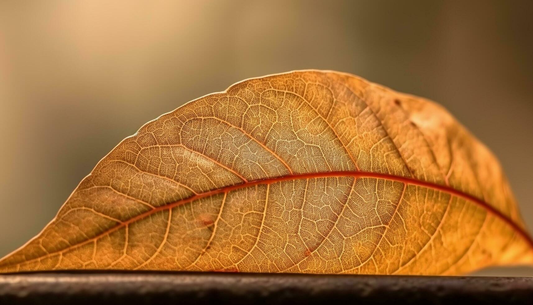 levendig herfst blad, dichtbij omhoog, presentatie van biologisch groei en blad ader gegenereerd door ai foto