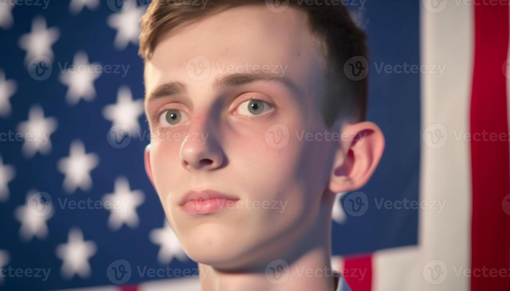 Amerikaans trots een jongen vrolijk portret symboliseert vrijheid en identiteit gegenereerd door ai foto