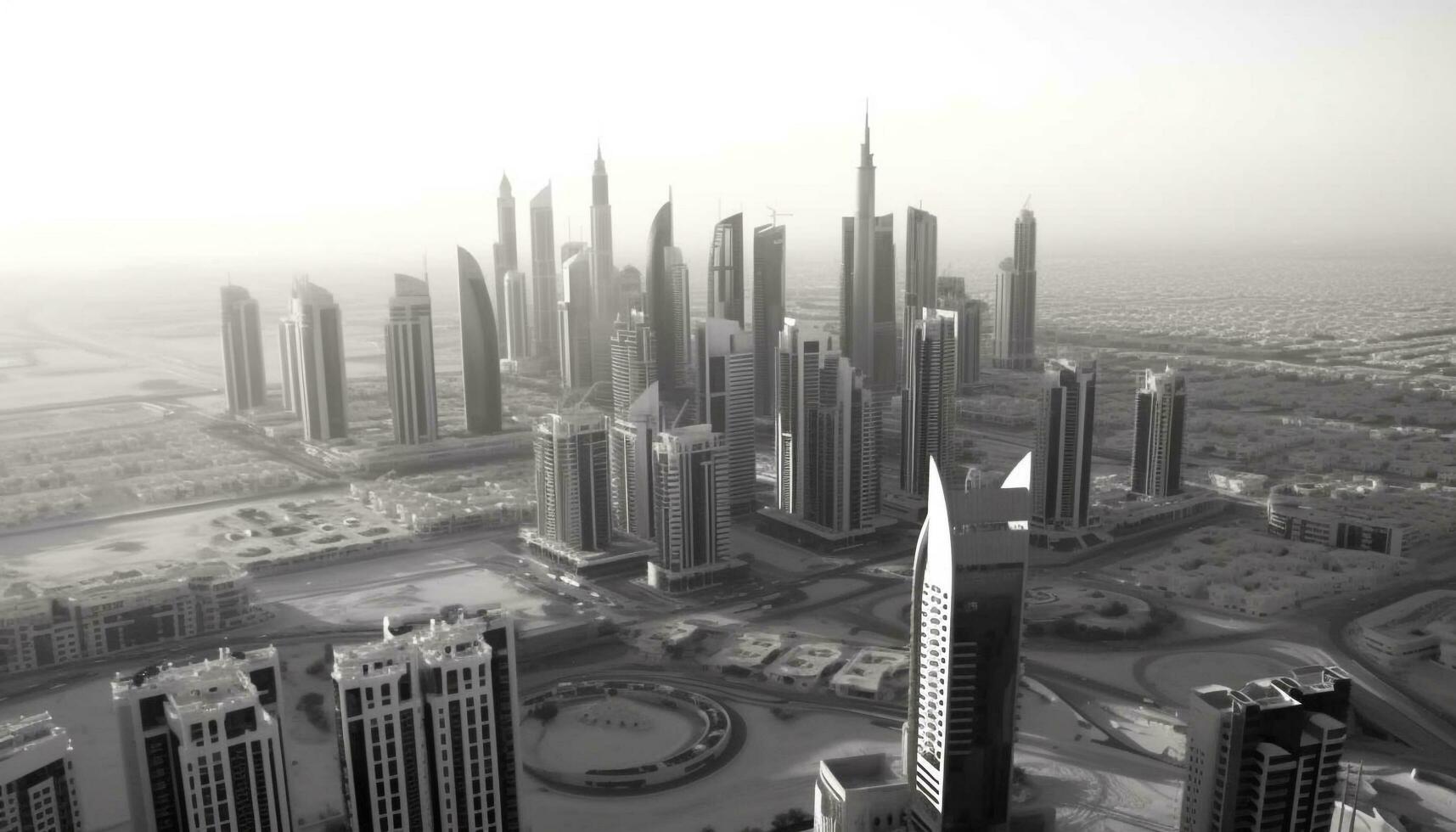 Dubai modern horizon, een monochroom stadsgezicht van groei en luxe gegenereerd door ai foto
