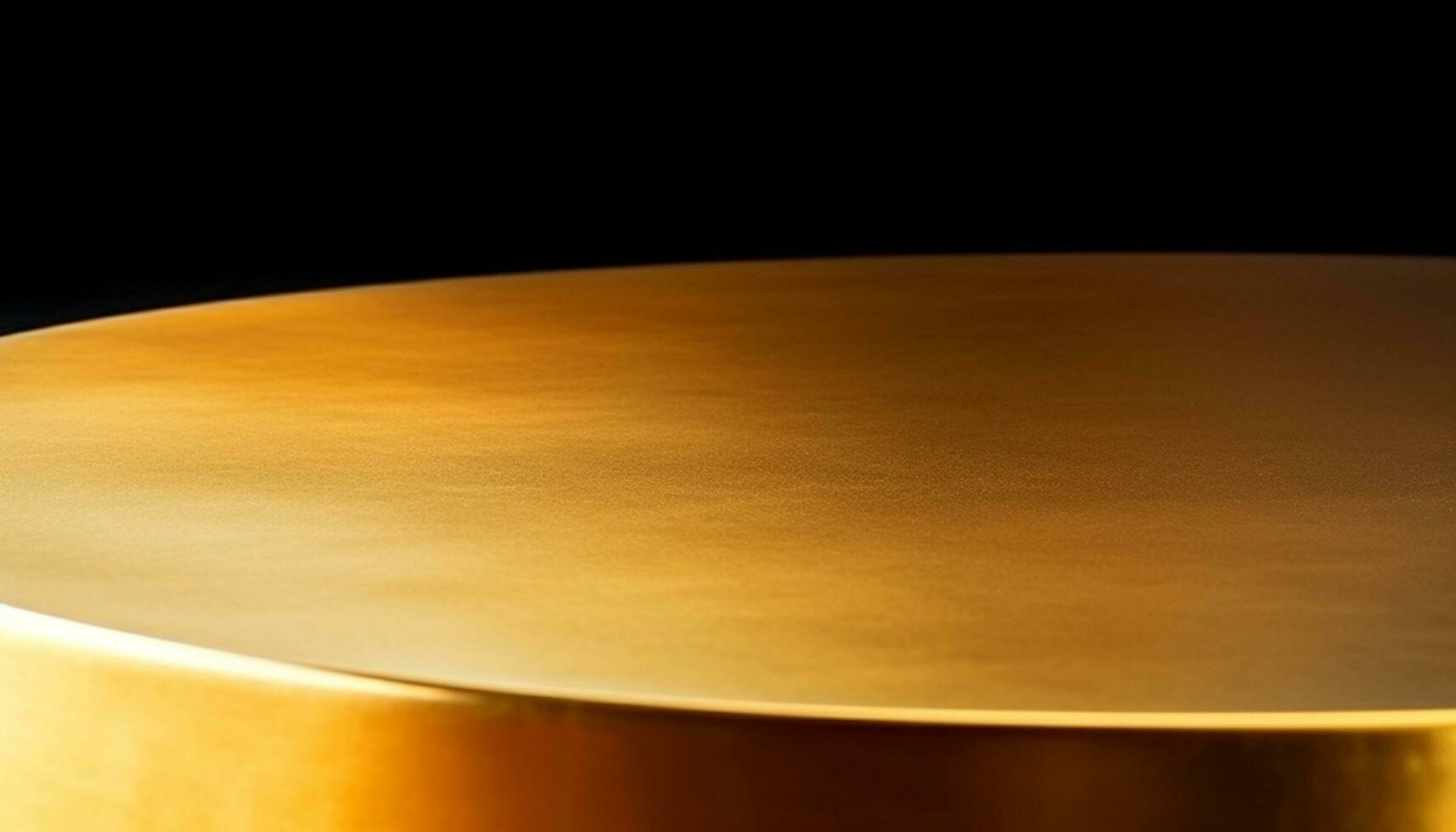 glimmend goud gekleurde metaal bord Aan donker hout tafel backdrop gegenereerd door ai foto