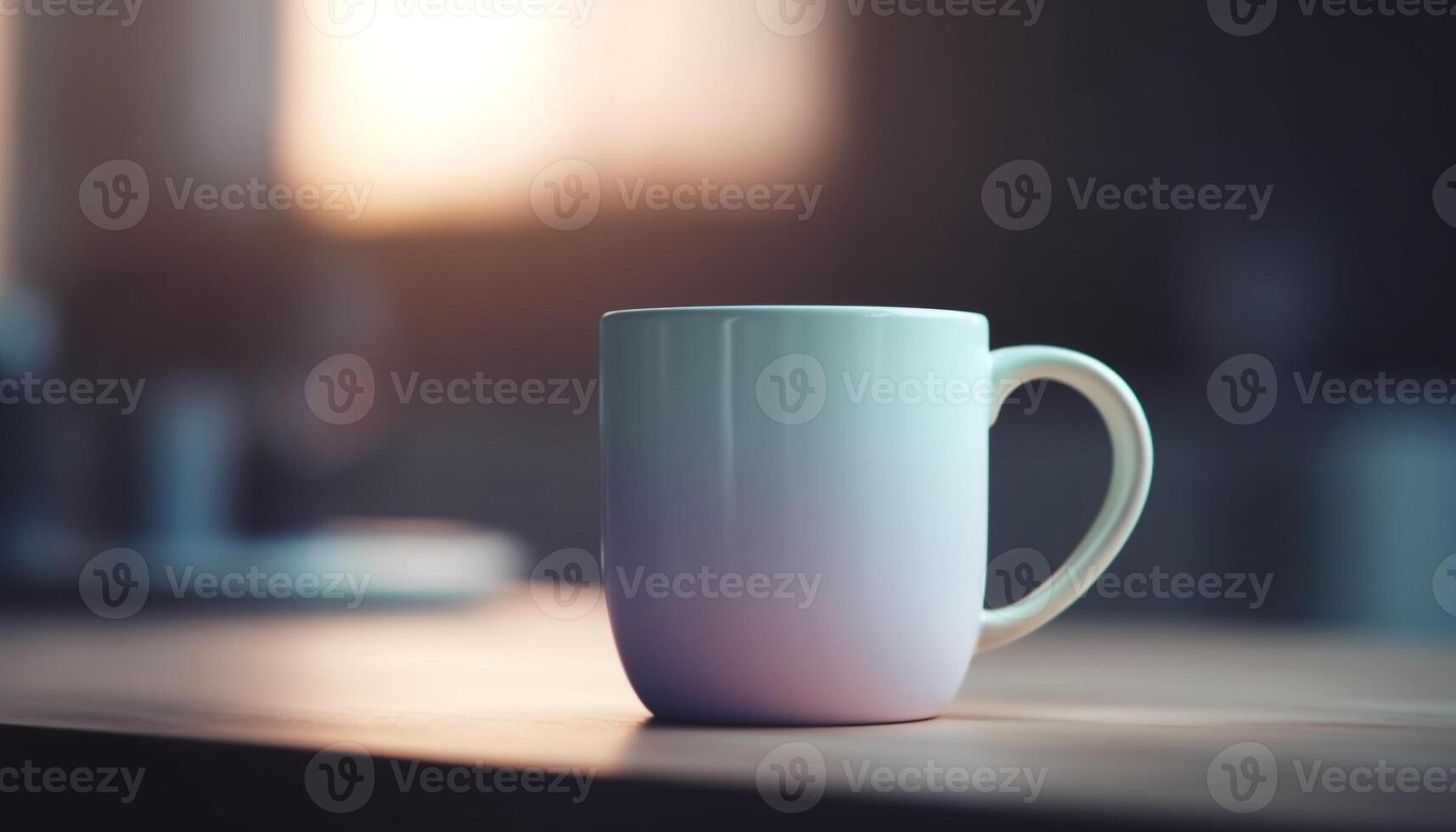 koffie kop Aan hout tafel, dichtbij omhoog, met kopiëren ruimte gegenereerd door ai foto