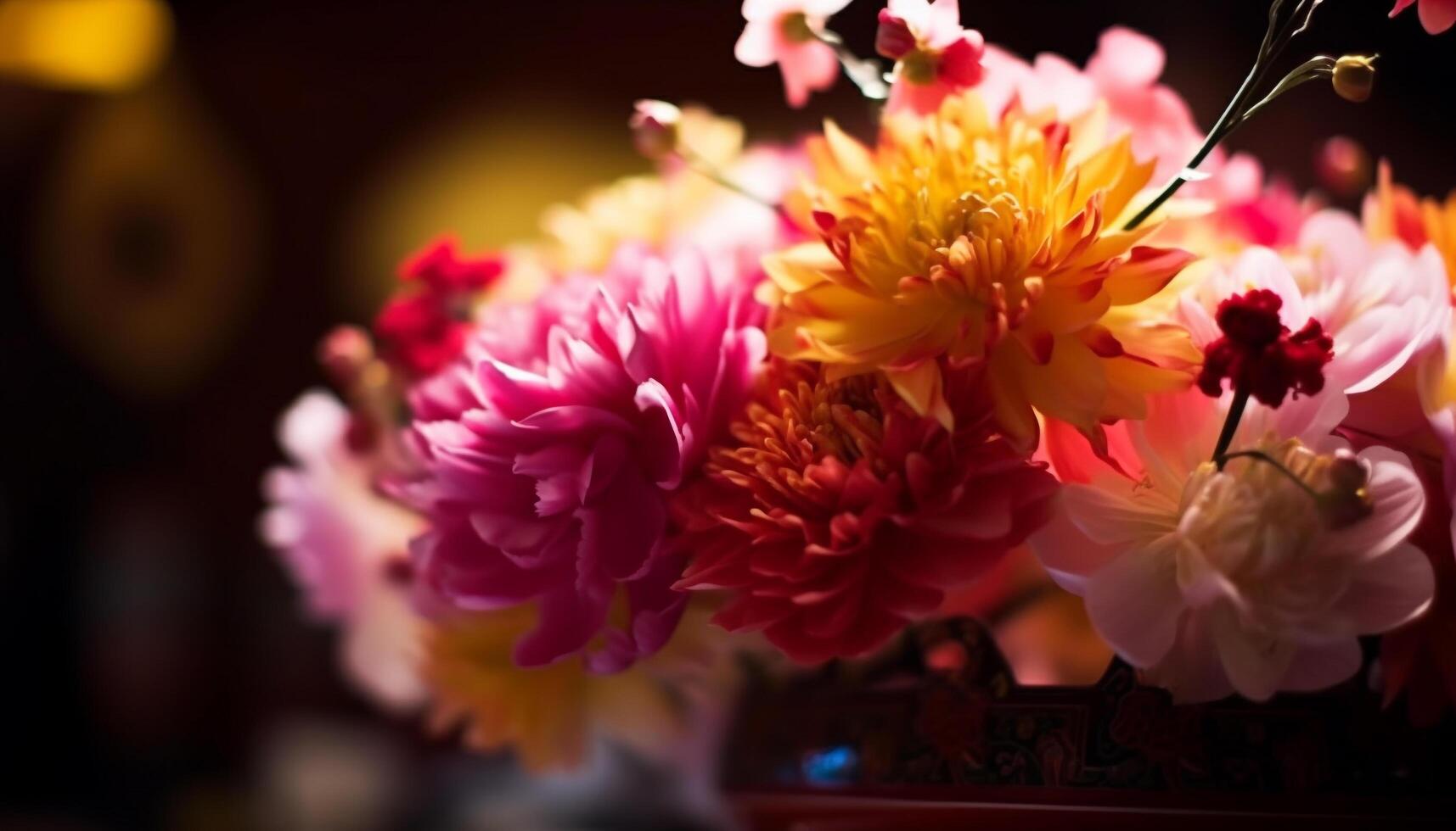 een levendig boeket van multi gekleurde bloemen, een geschenk van schoonheid gegenereerd door ai foto