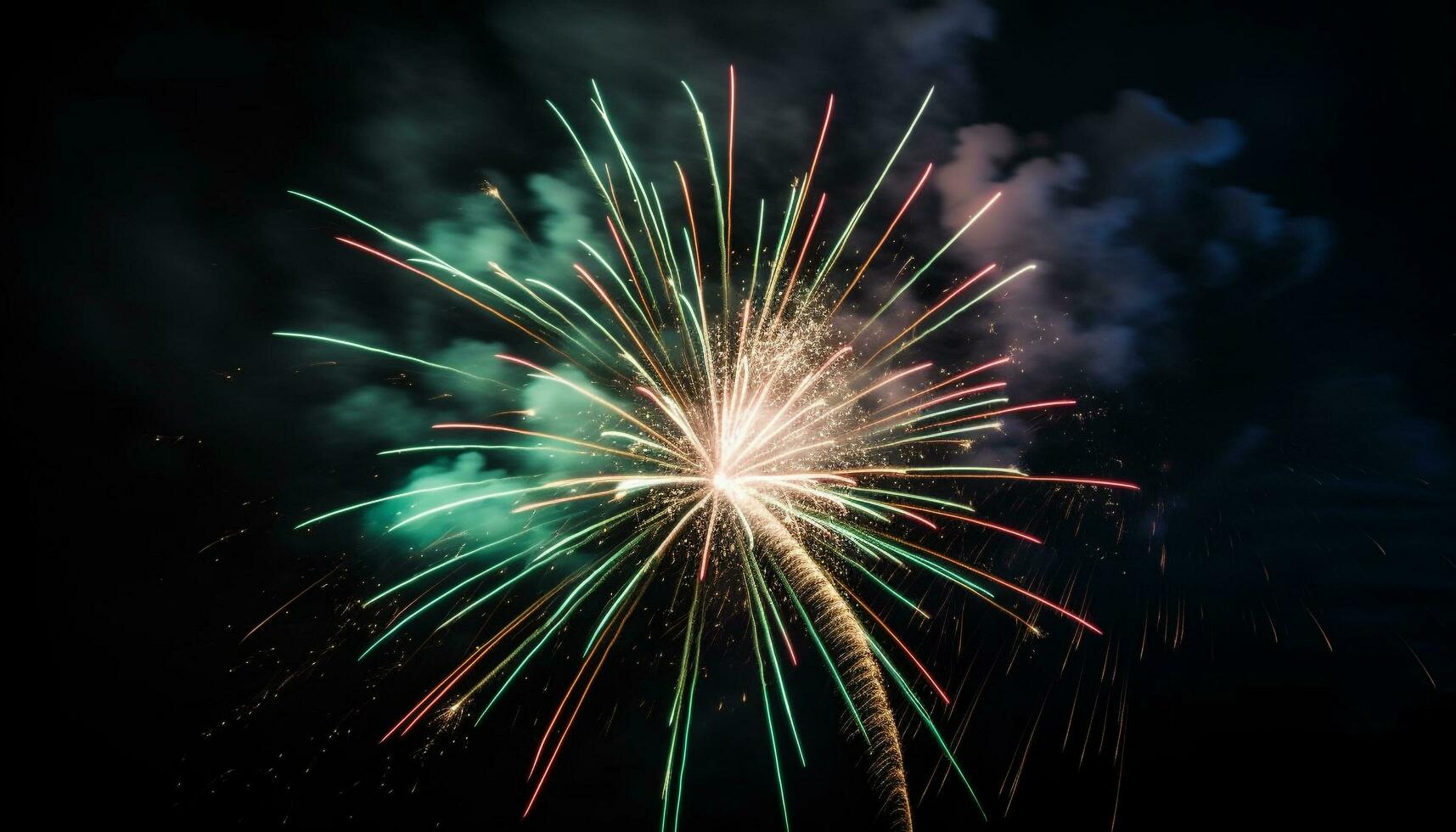 zomer nacht ontploft met levendig vuurwerk Scherm, verhelderend donker luchten gegenereerd door ai foto