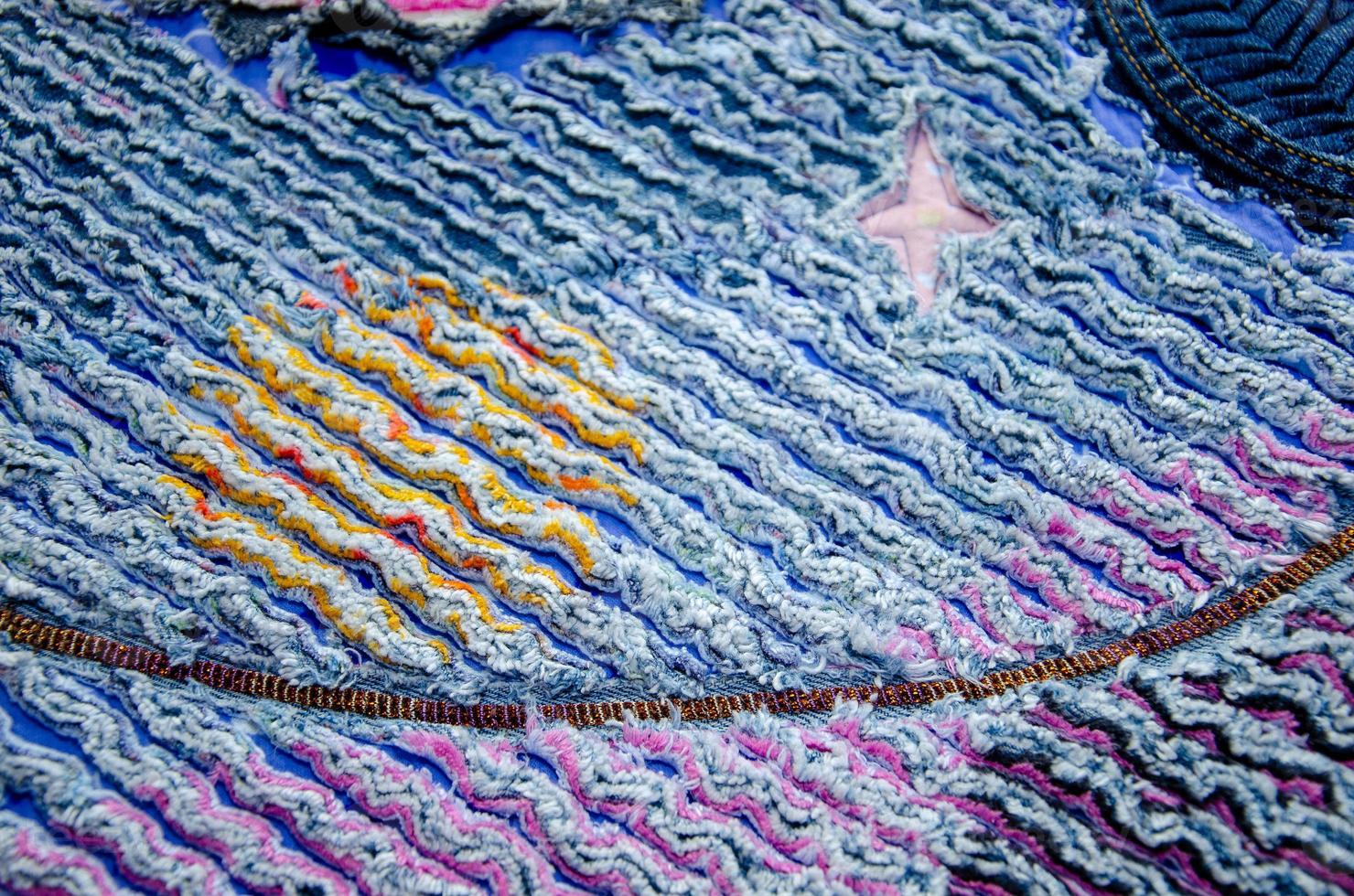 denim en katoen chenille tapijt, textuur pluizig foto