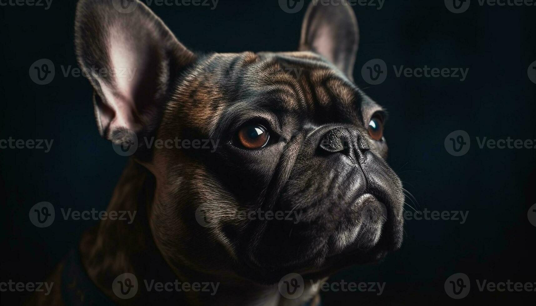 schattig Frans bulldog puppy op zoek Bij camera gegenereerd door ai foto