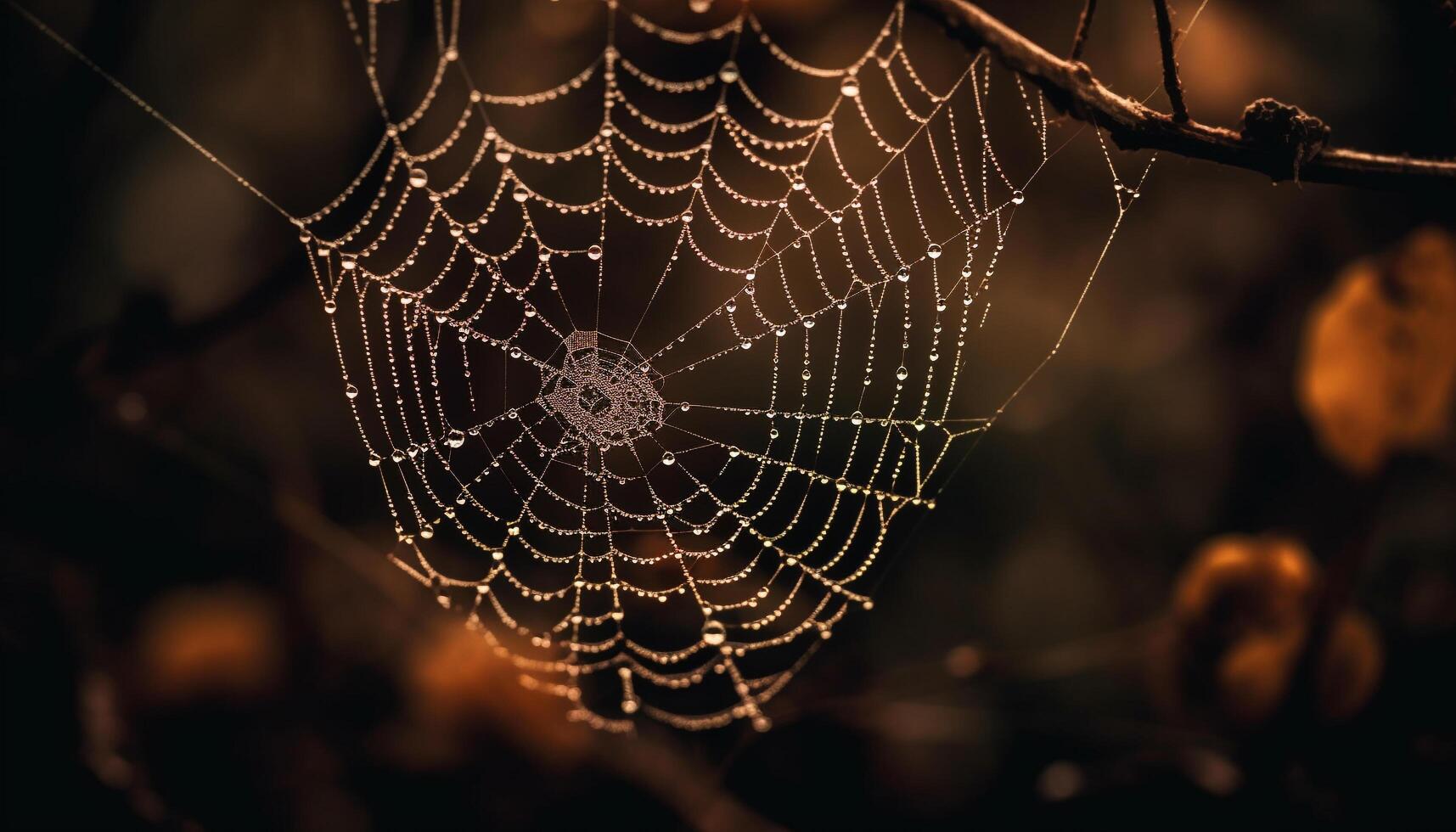 spin web glinstert in bedauwd herfst Woud gegenereerd door ai foto