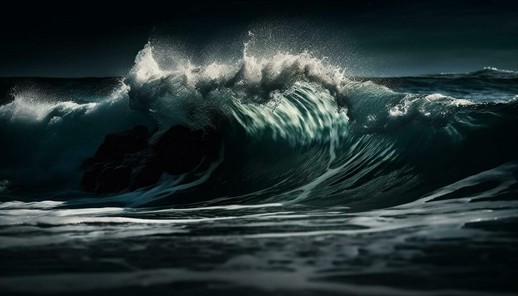 breken golven verstuiven surfers in majestueus zeegezicht gegenereerd door ai foto