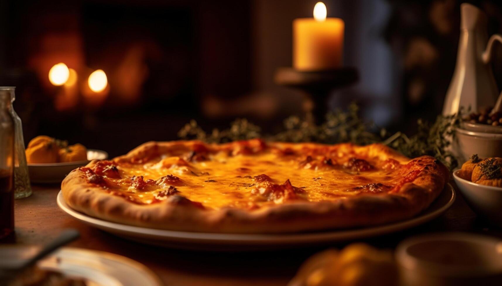 hout ontslagen pizza gebakken in pizzeria vlam gegenereerd door ai foto