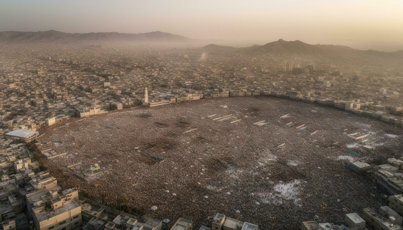 zonsondergang verlicht oude stad horizon van hoog omhoog gegenereerd door ai foto