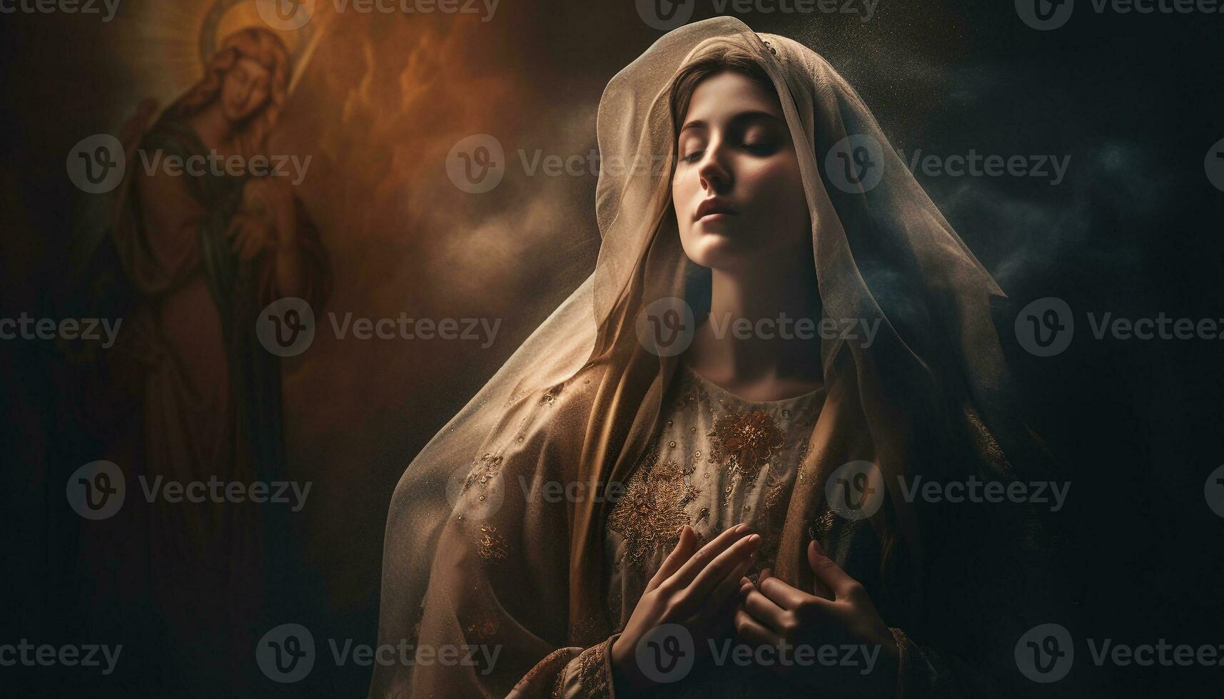 een vrouw bidden naar god in duisternis gegenereerd door ai foto