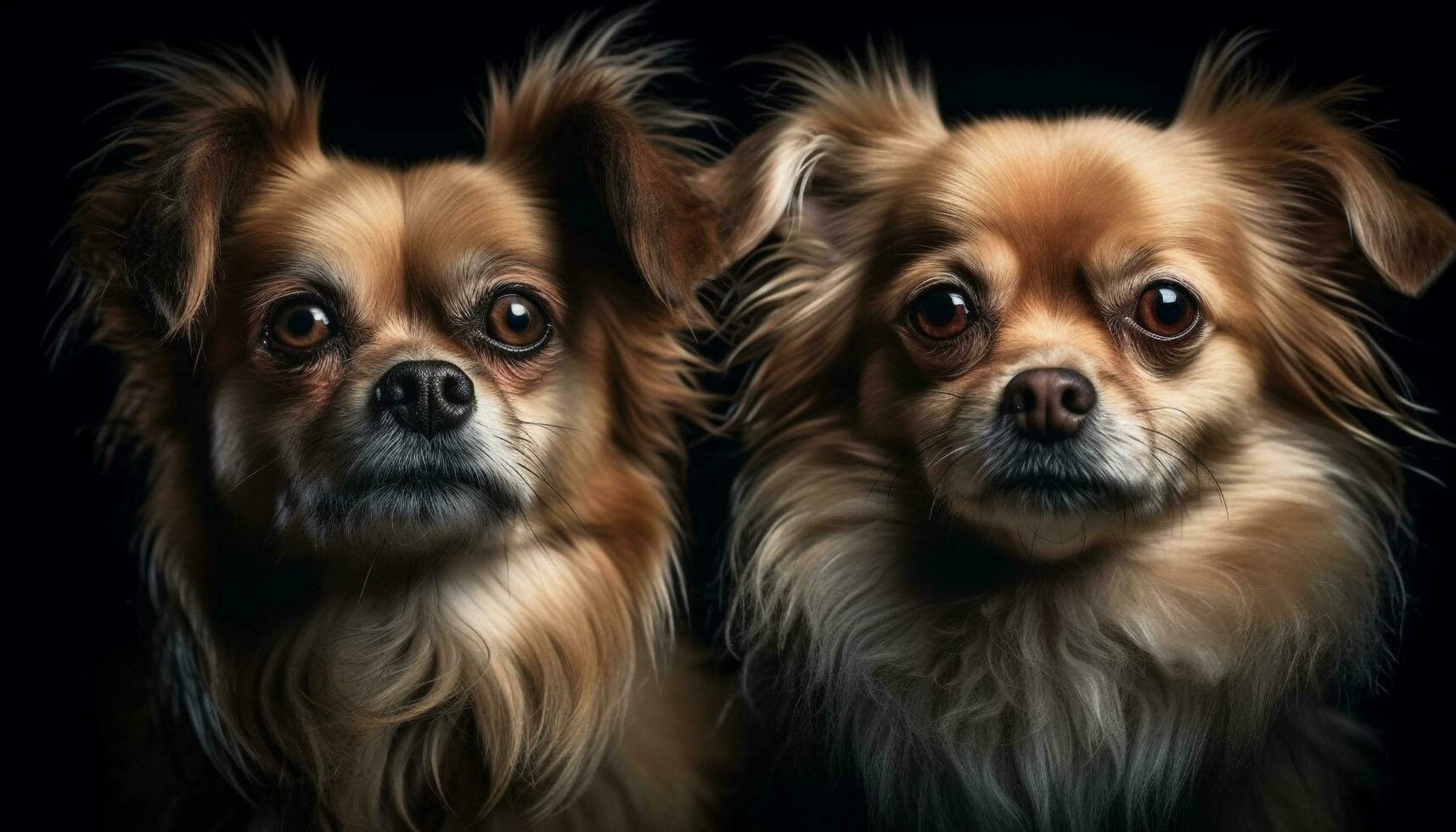 schattig ronde honden zitten, op zoek Bij camera gegenereerd door ai foto
