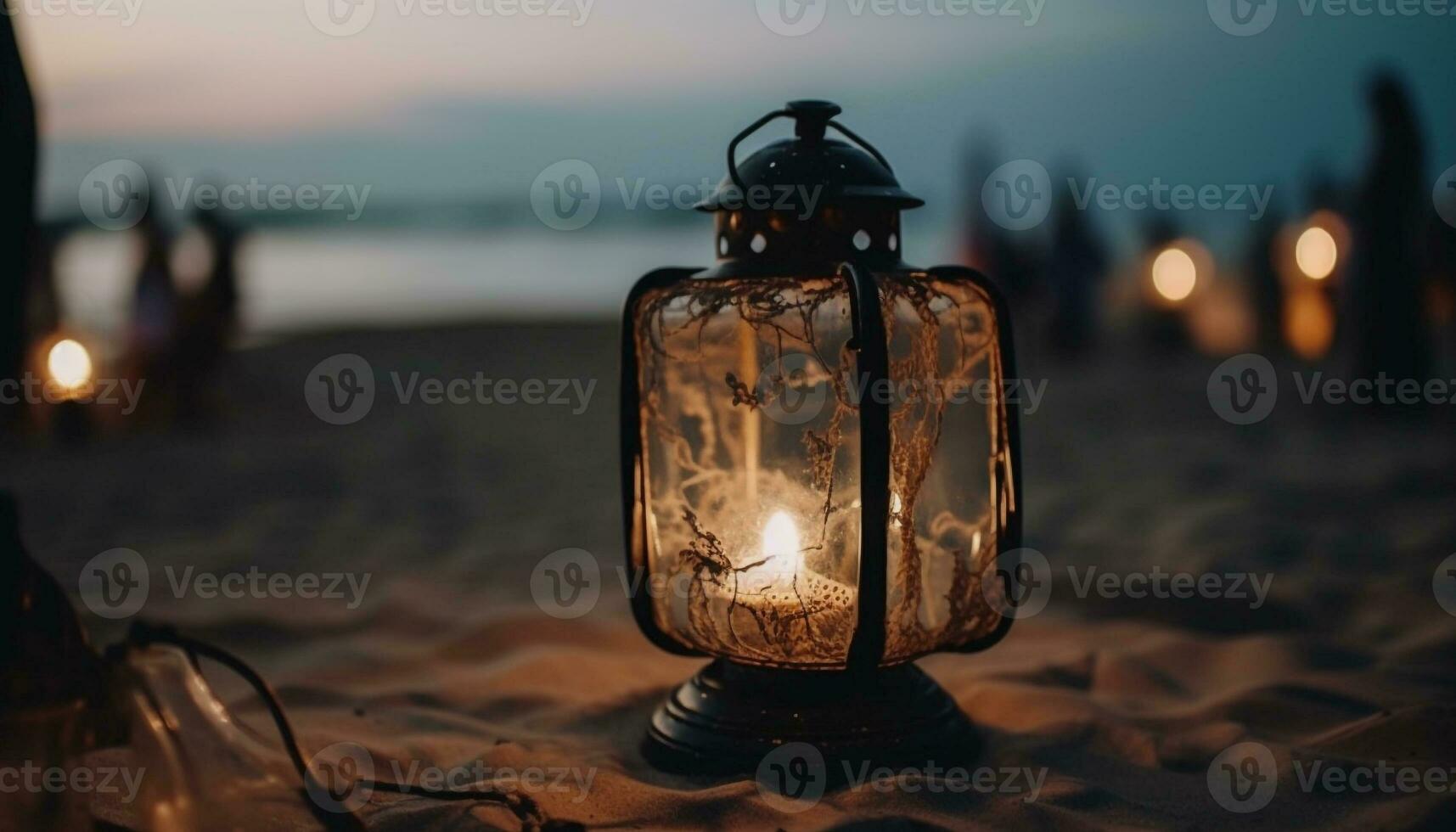 gloeiend lantaarn verlicht donker winter nacht buitenshuis gegenereerd door ai foto