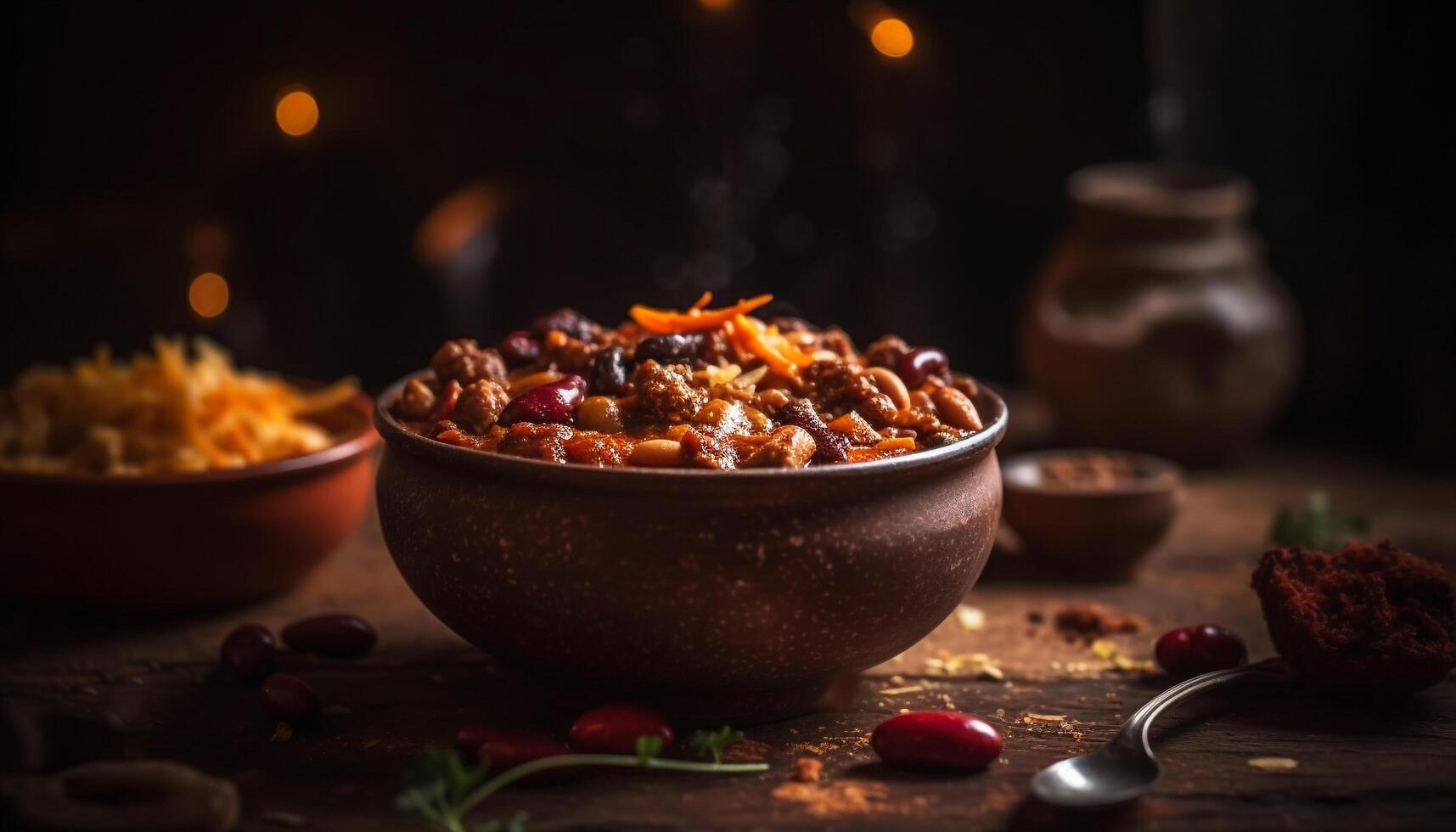 vers fruit kom Aan rustiek hout tafel gegenereerd door ai foto