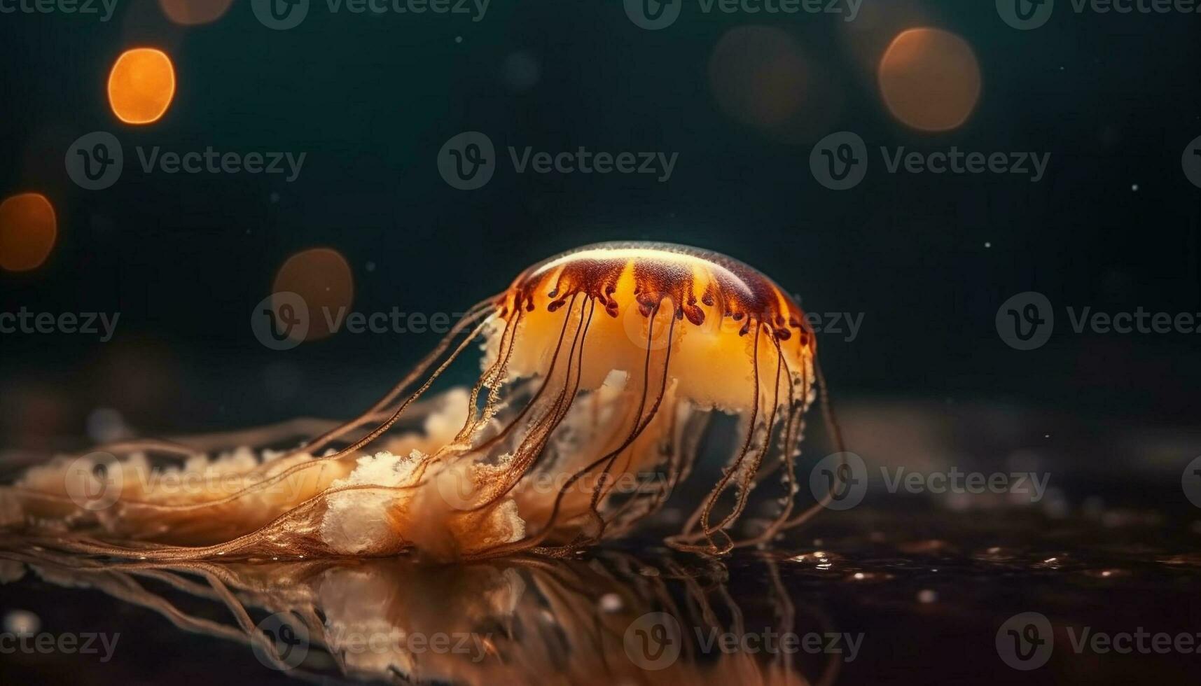 gloeiend cnidarian voelhoorn stekend vis in onderwater- schoonheid gegenereerd door ai foto