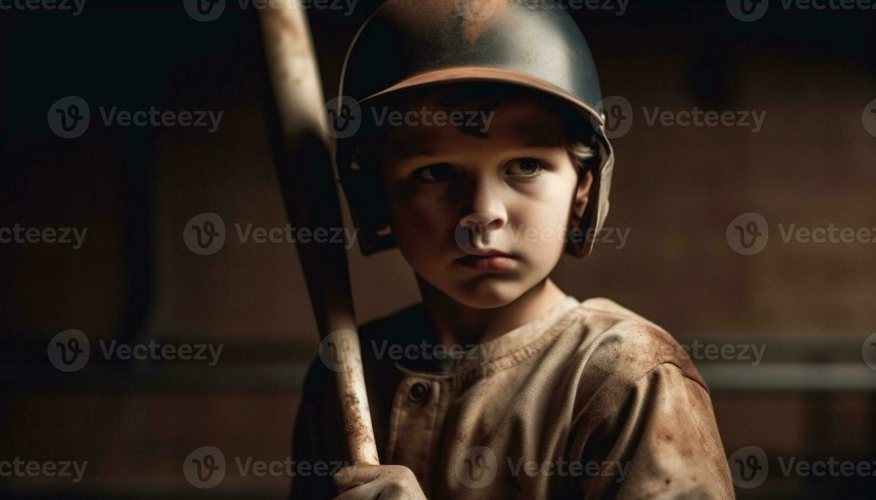 jong jongen draagt helm, dromen van toekomst gegenereerd door ai foto