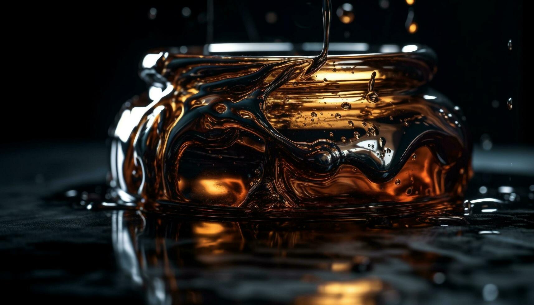 glimmend whisky glas weerspiegelt geel vloeistof versheid gegenereerd door ai foto