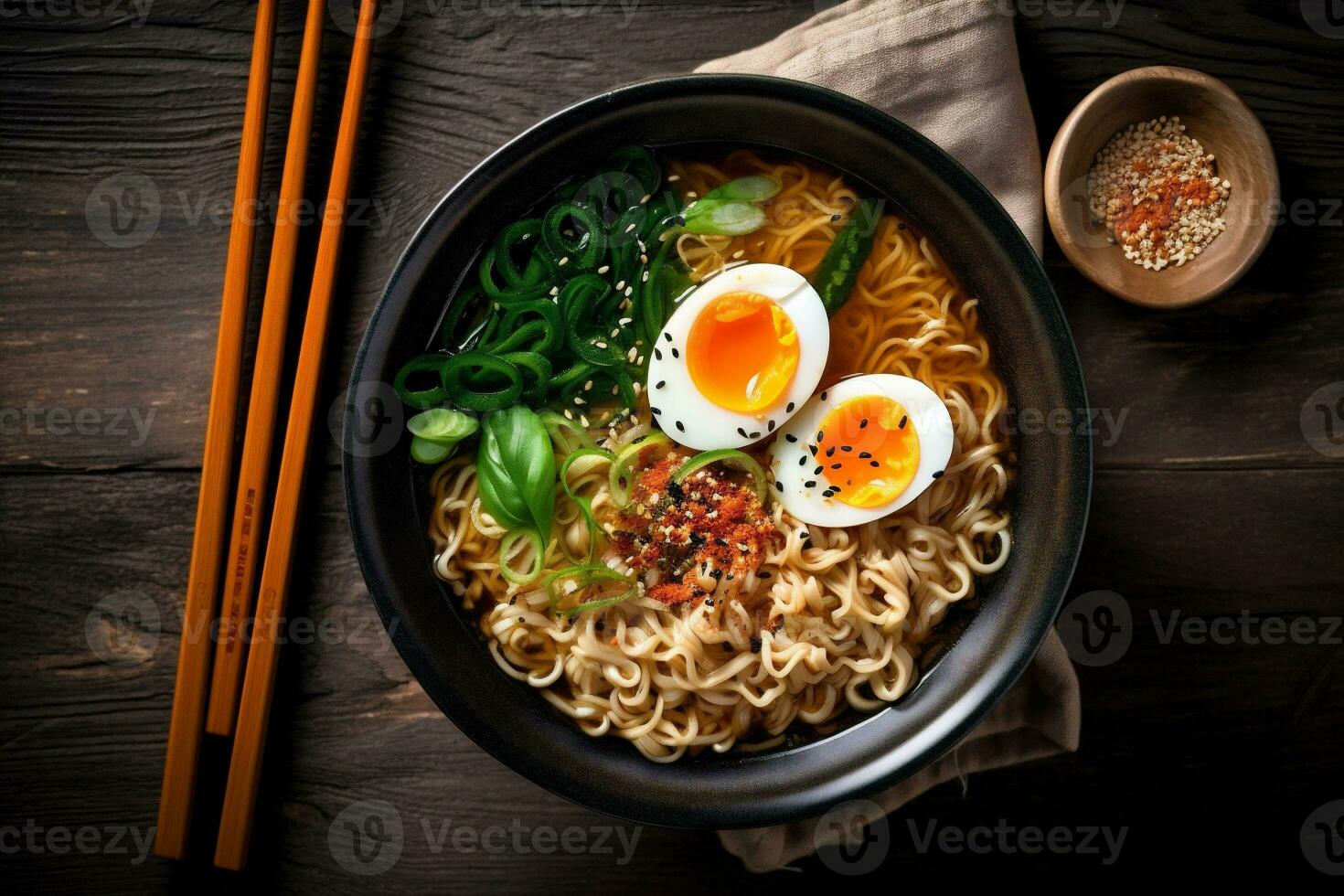 noodle eetstokje kom maaltijd groente Japans soep voedsel Aziatisch ramen. generatief ai. foto