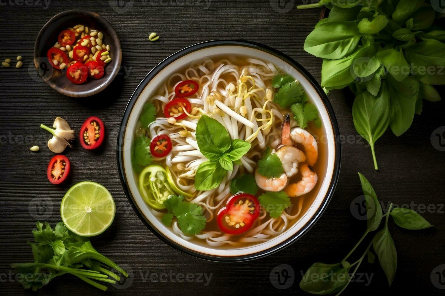 groente achtergrond soep Japans kom maaltijd noodle kookkunst heet Aziatisch voedsel. generatief ai. foto