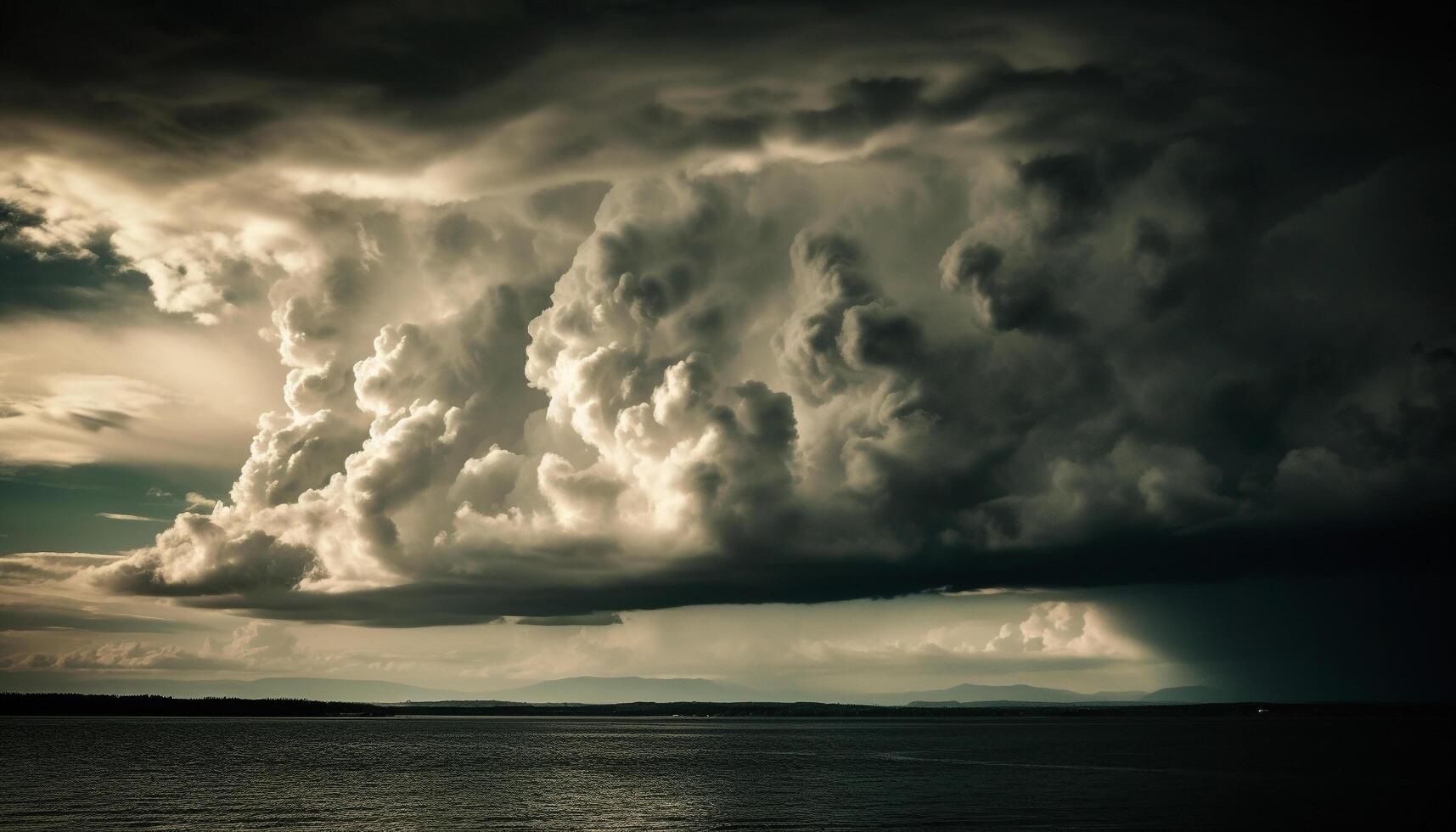 dramatisch lucht over- water, helder zonsondergang gloed gegenereerd door ai foto