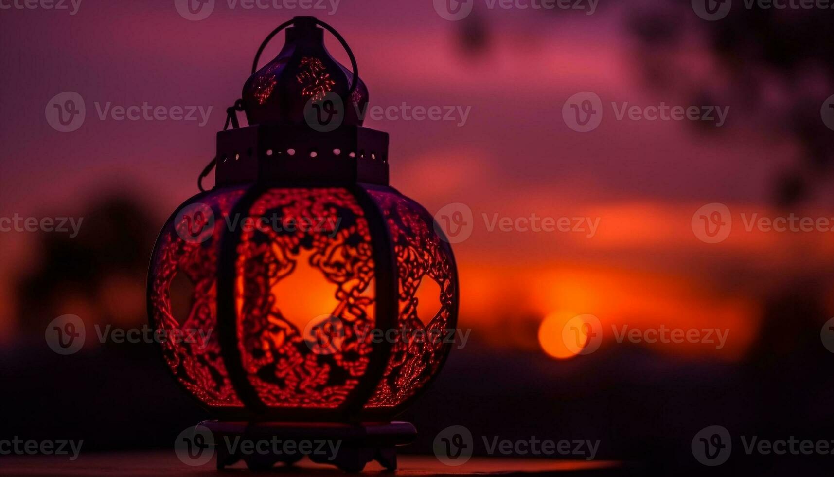 gloeiend lantaarns verlichten traditioneel Ramadan viering Bij schemer gegenereerd door ai foto